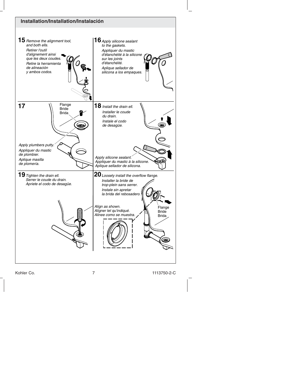 Kohler Closing Overow Cable Bath Drain K-7116 User Manual | Page 7 / 16