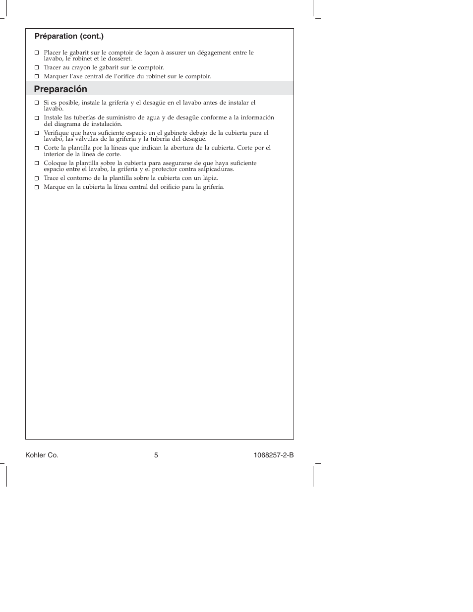 Preparación | Kohler K-2211 User Manual | Page 5 / 16