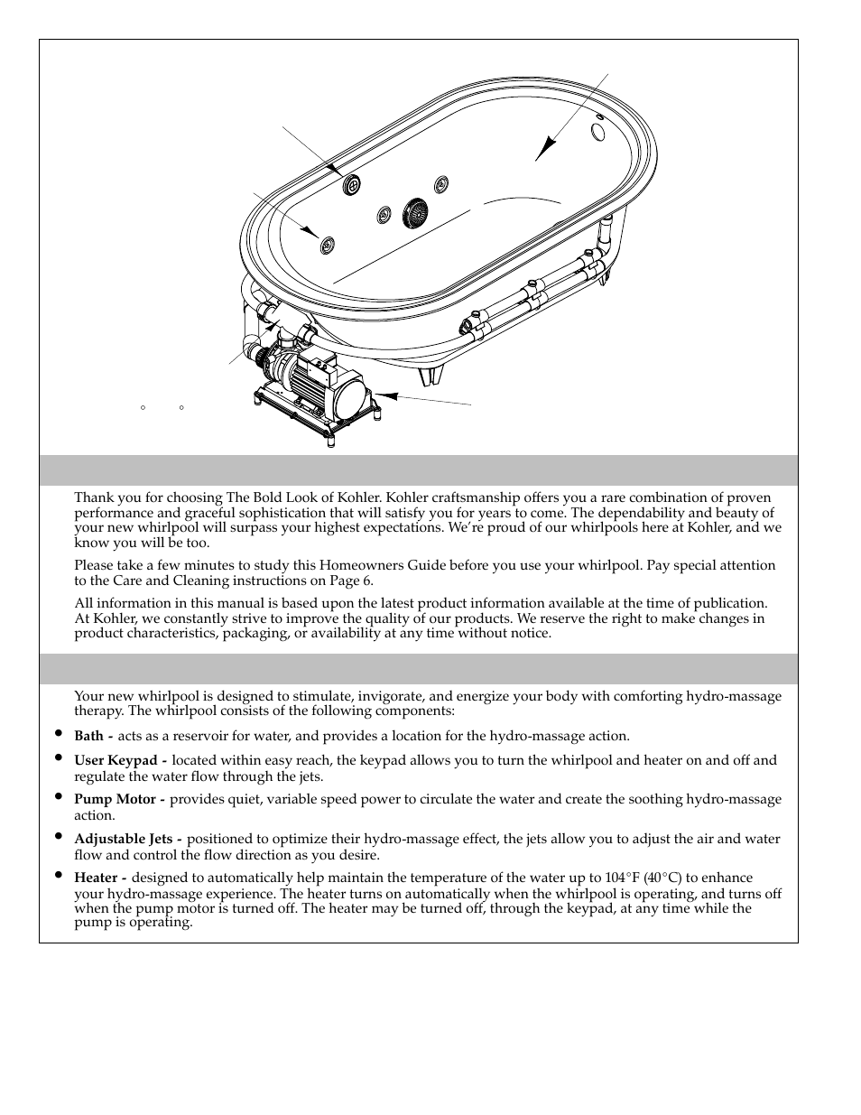 Your kohler whirlpool | Kohler Bath Whirlpool K-870 User Manual | Page 4 / 20