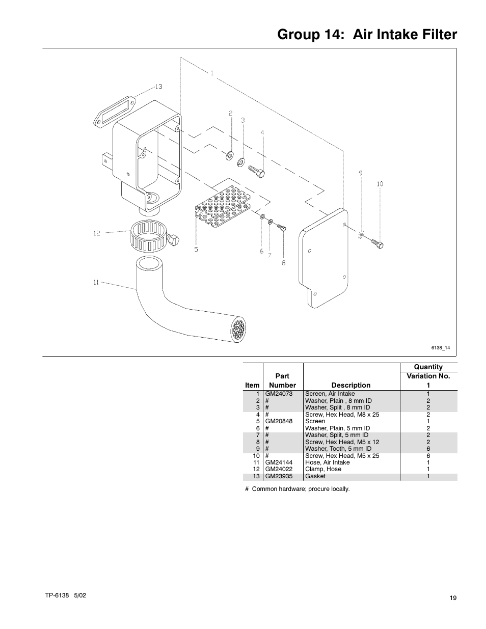 Group 14: air intake filter | Kohler 4EOZ User Manual | Page 21 / 44