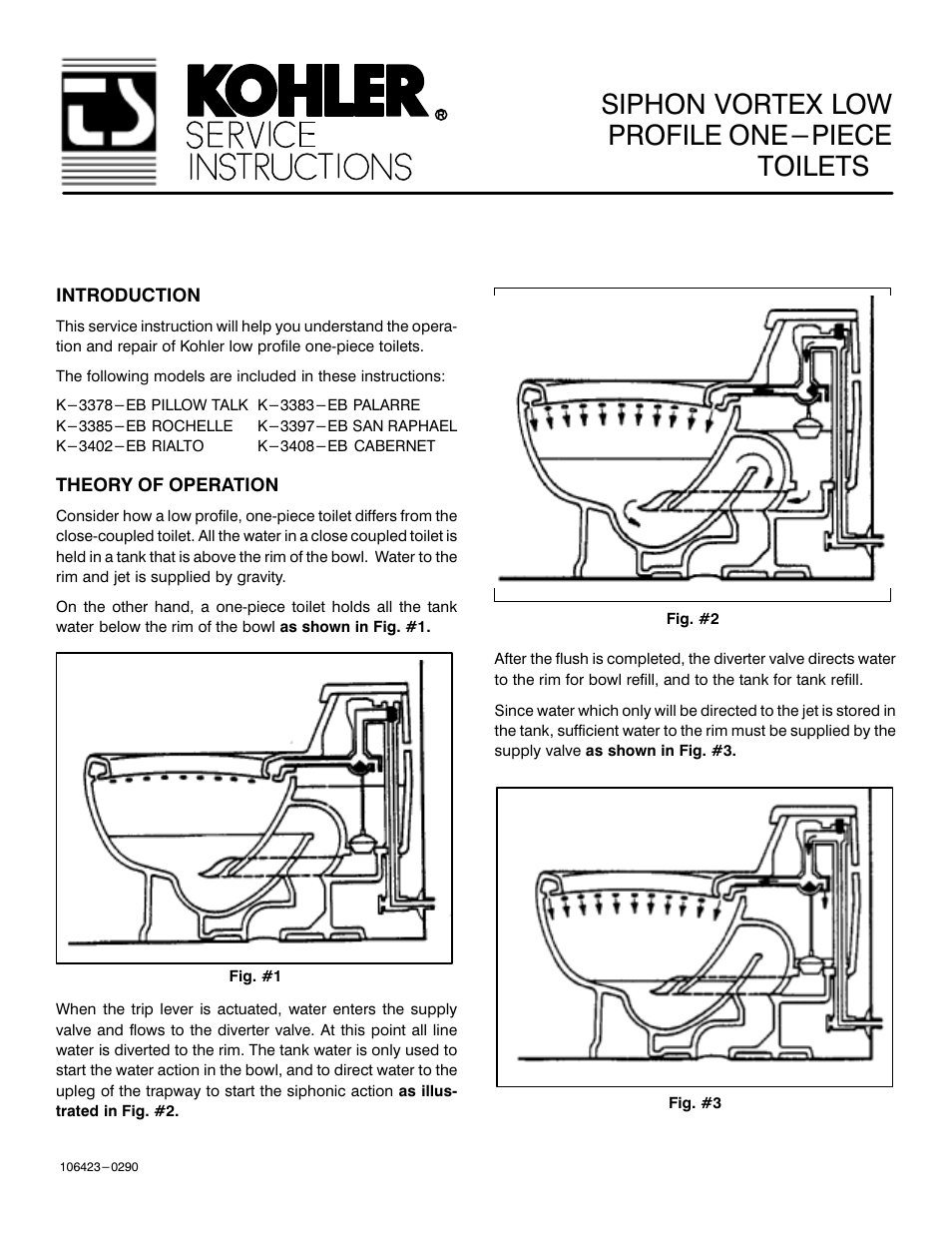 Kohler SIPHON VORTEX LOW PROFILE ONE-PIECE TOILETS K-3402-EB User Manual | 12 pages