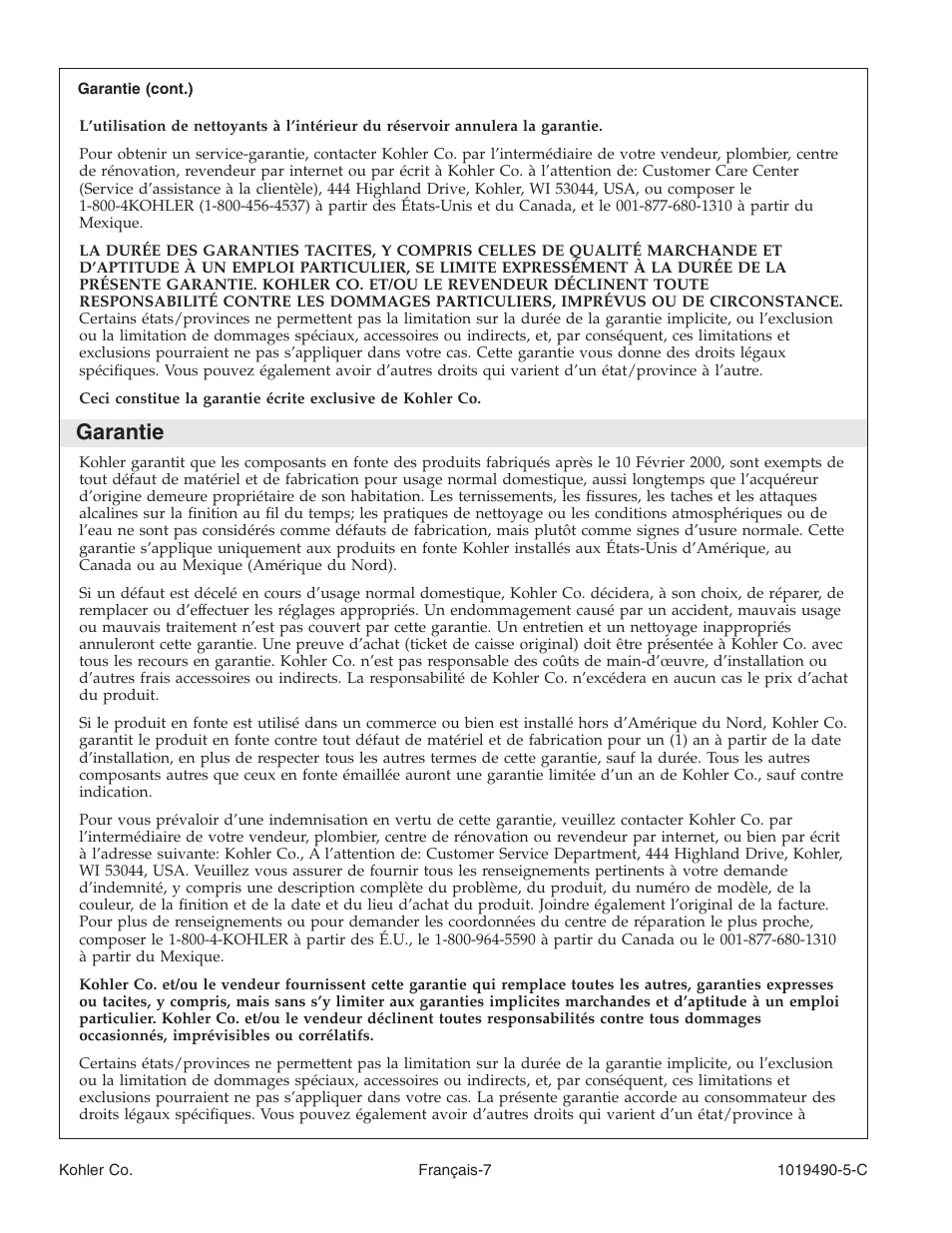 Garantie | Kohler Bath Whirlpool K-812-N1 User Manual | Page 25 / 56