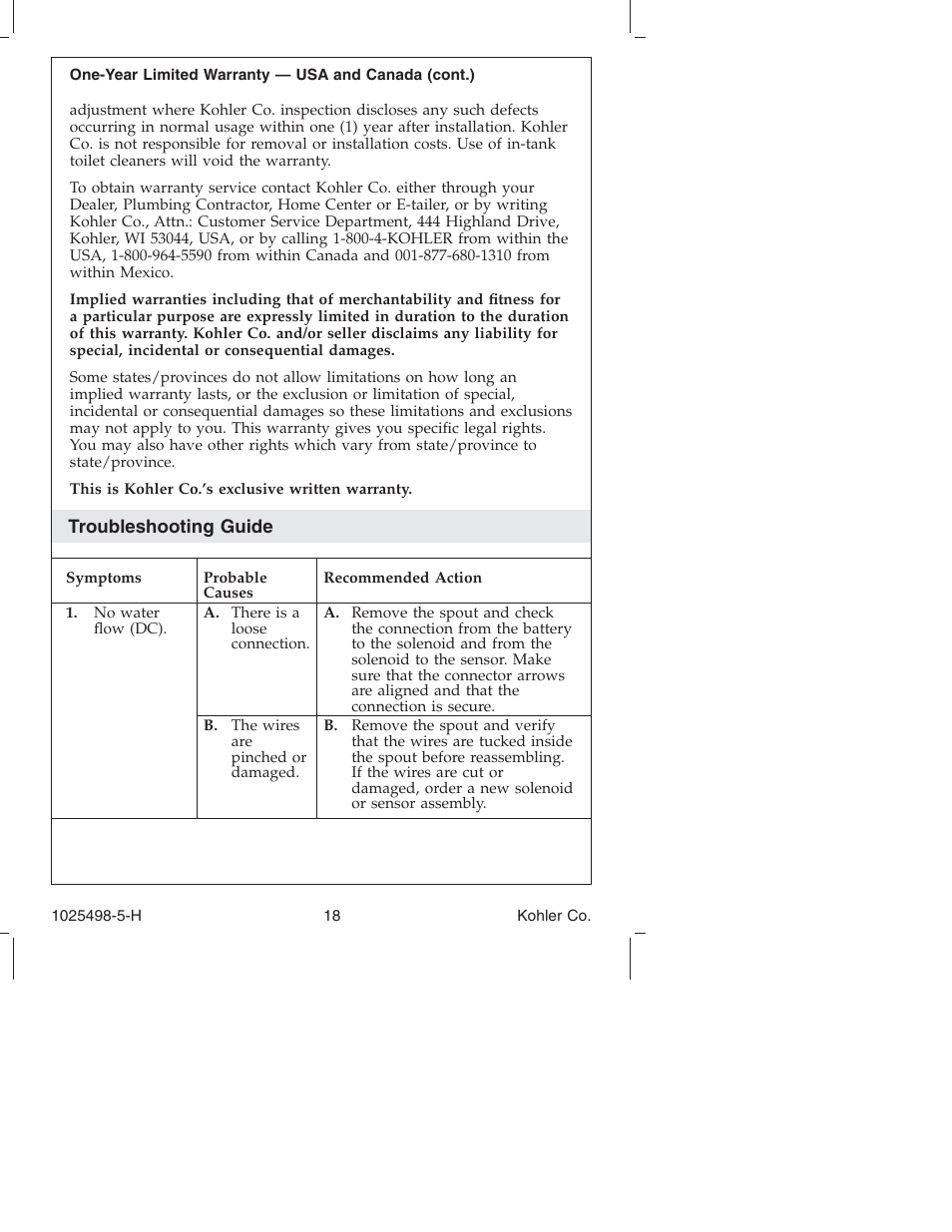 Kohler Electronic Faucet k-10950 User Manual | Page 18 / 76