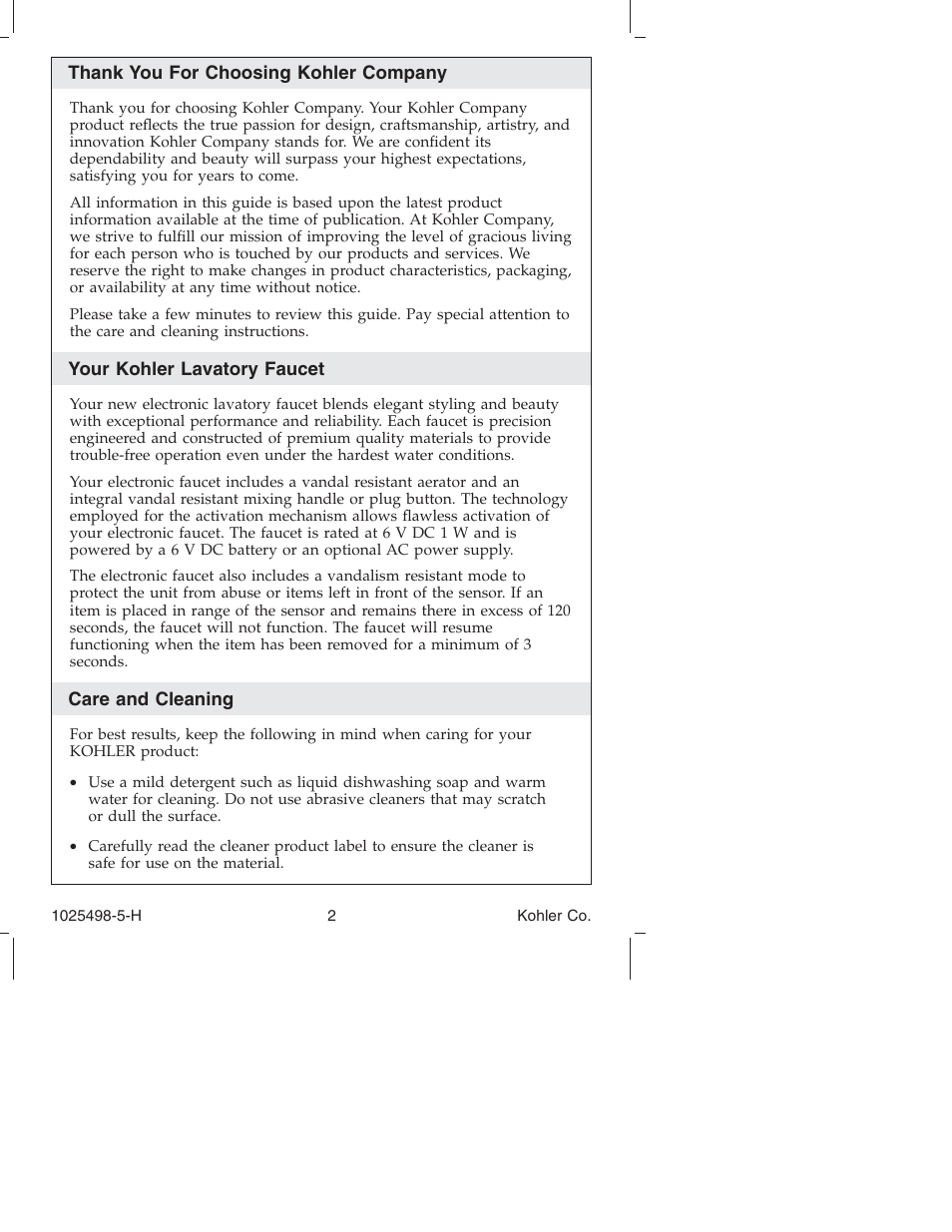 Kohler Electronic Faucet k-10950 User Manual | Page 2 / 76