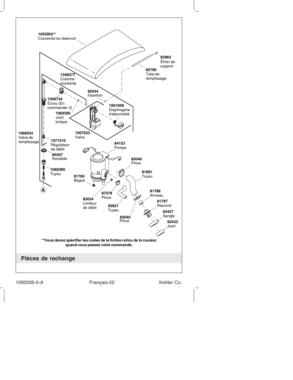 Pièces de rechange | Kohler Toilet and Bidet Seat K-3607 User Manual | Page 46 / 76