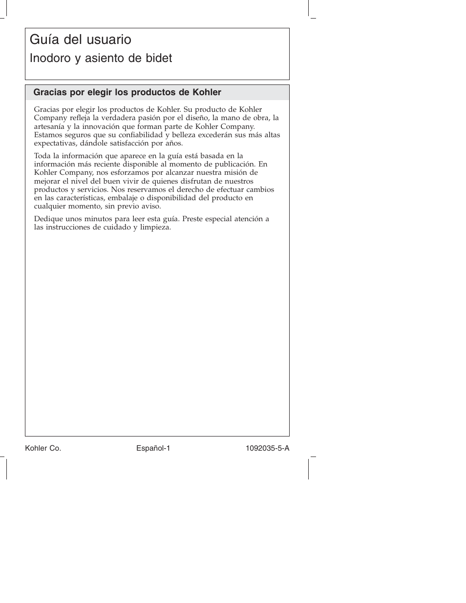 Guía del usuario, Inodoro y asiento de bidet | Kohler Toilet and Bidet Seat K-3607 User Manual | Page 49 / 76