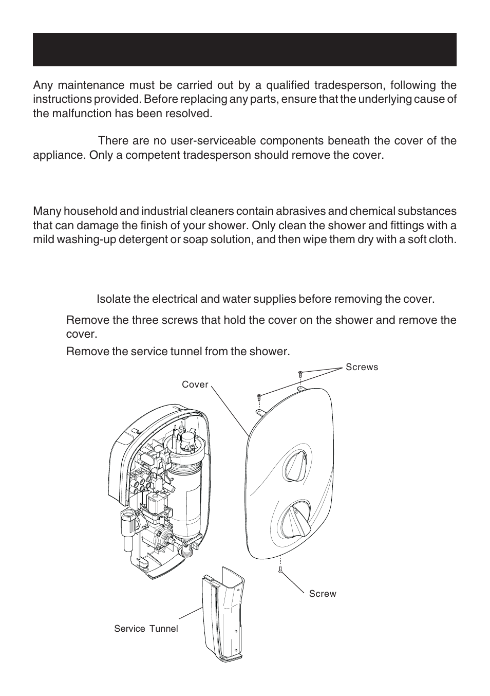 Maintenance, Cleaning the inlet filter, Cleaning | Kohler Electric Shower User Manual | Page 30 / 44