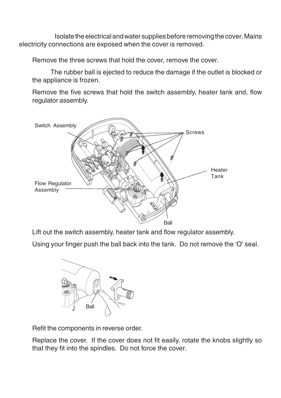 Relief valve assembly - resetting | Kohler Electric Shower User Manual | Page 32 / 44