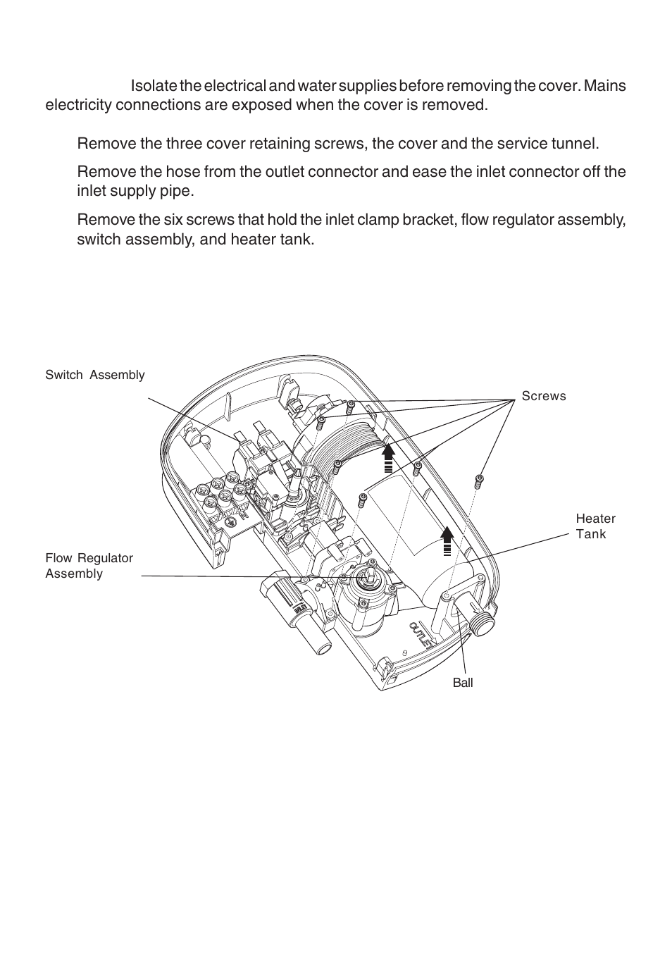 Heater tank - removal and installation | Kohler Electric Shower User Manual | Page 36 / 44