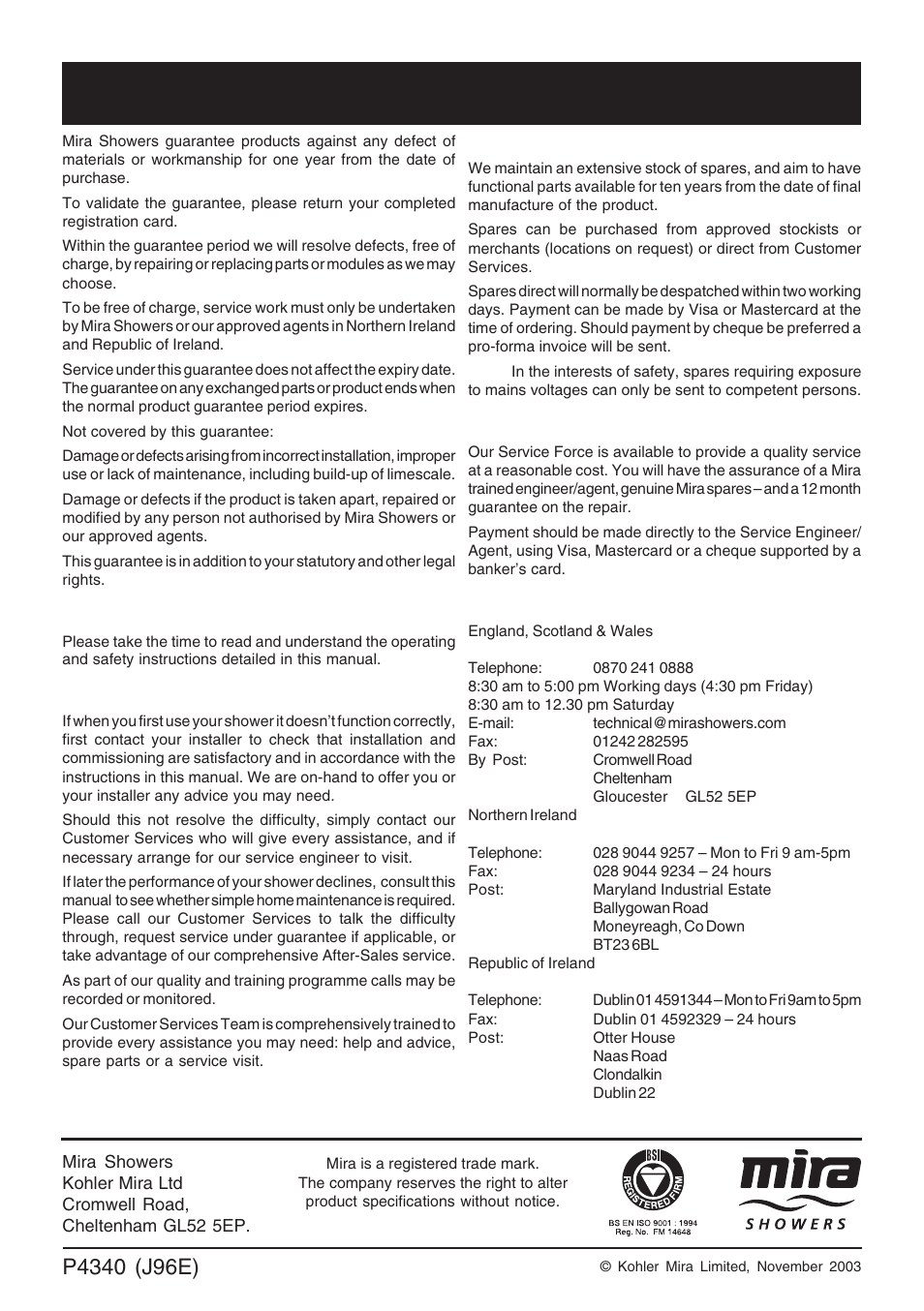 Customer service, Before using your shower, What to do if something goes wrong | Spare parts, Service | Kohler Electric Shower User Manual | Page 44 / 44