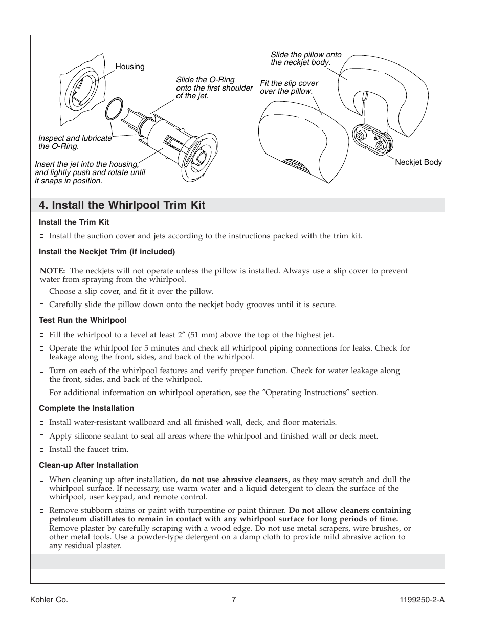 Install the whirlpool trim kit | Kohler Bath Whirlpool 1199250-2-A User Manual | Page 7 / 52