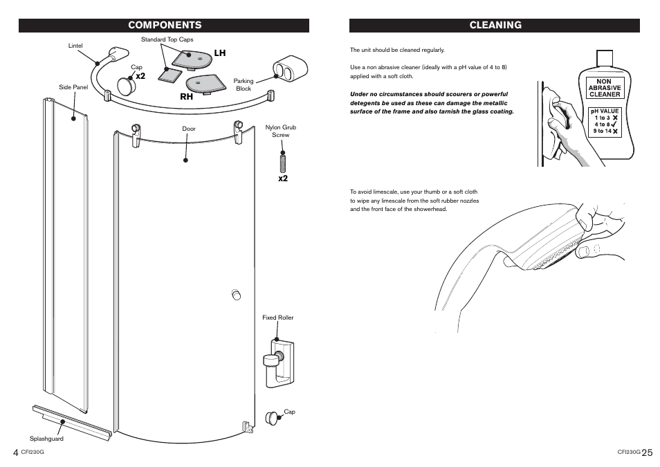 25.eps, Components, Cleaning | Kohler CFI230G User Manual | Page 4 / 14