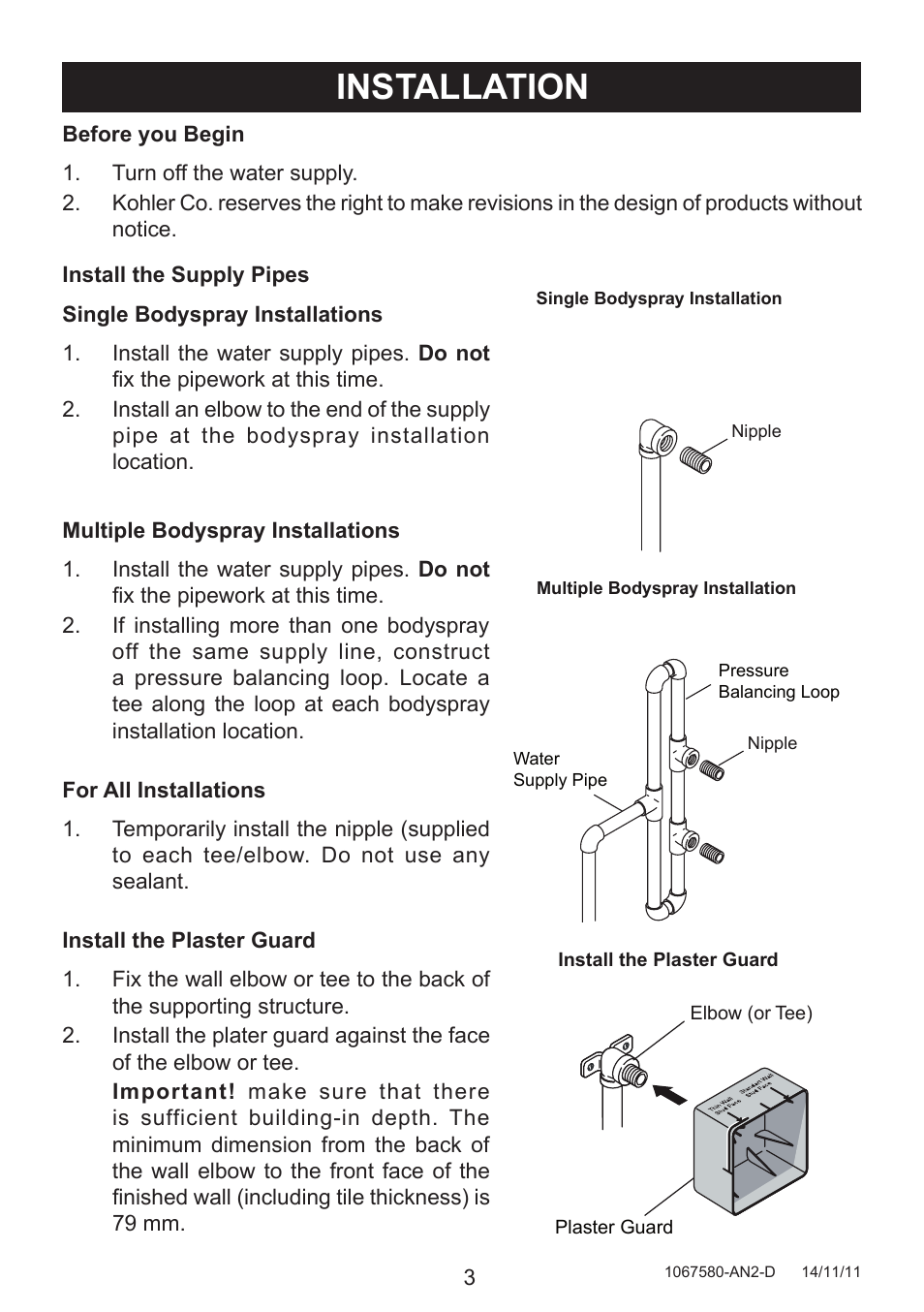 Installation | Kohler Watertile Bodyspray 8002A User Manual | Page 3 / 7