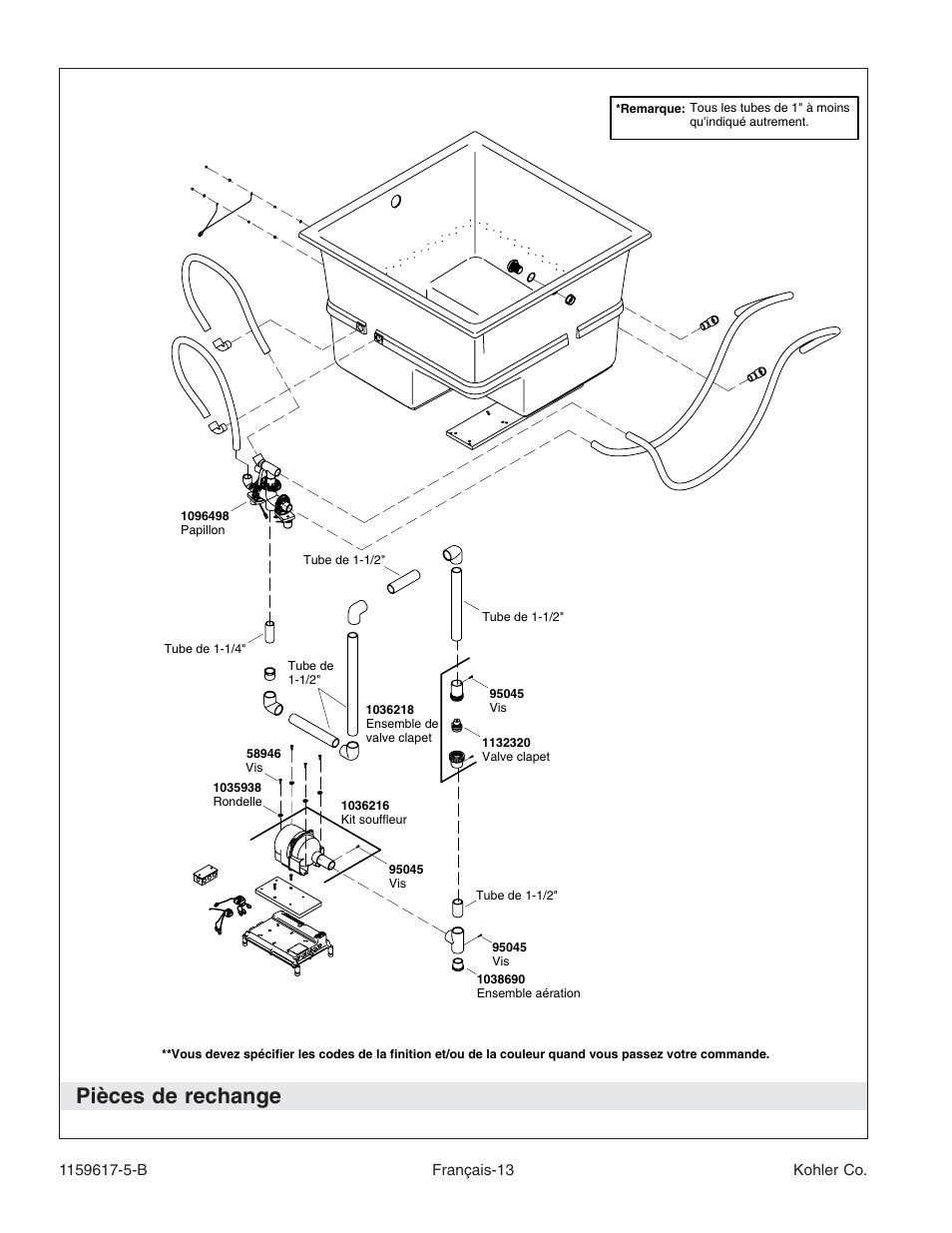 Pièces de rechange | Kohler Bath With Airjets K-1969 User Manual | Page 26 / 44