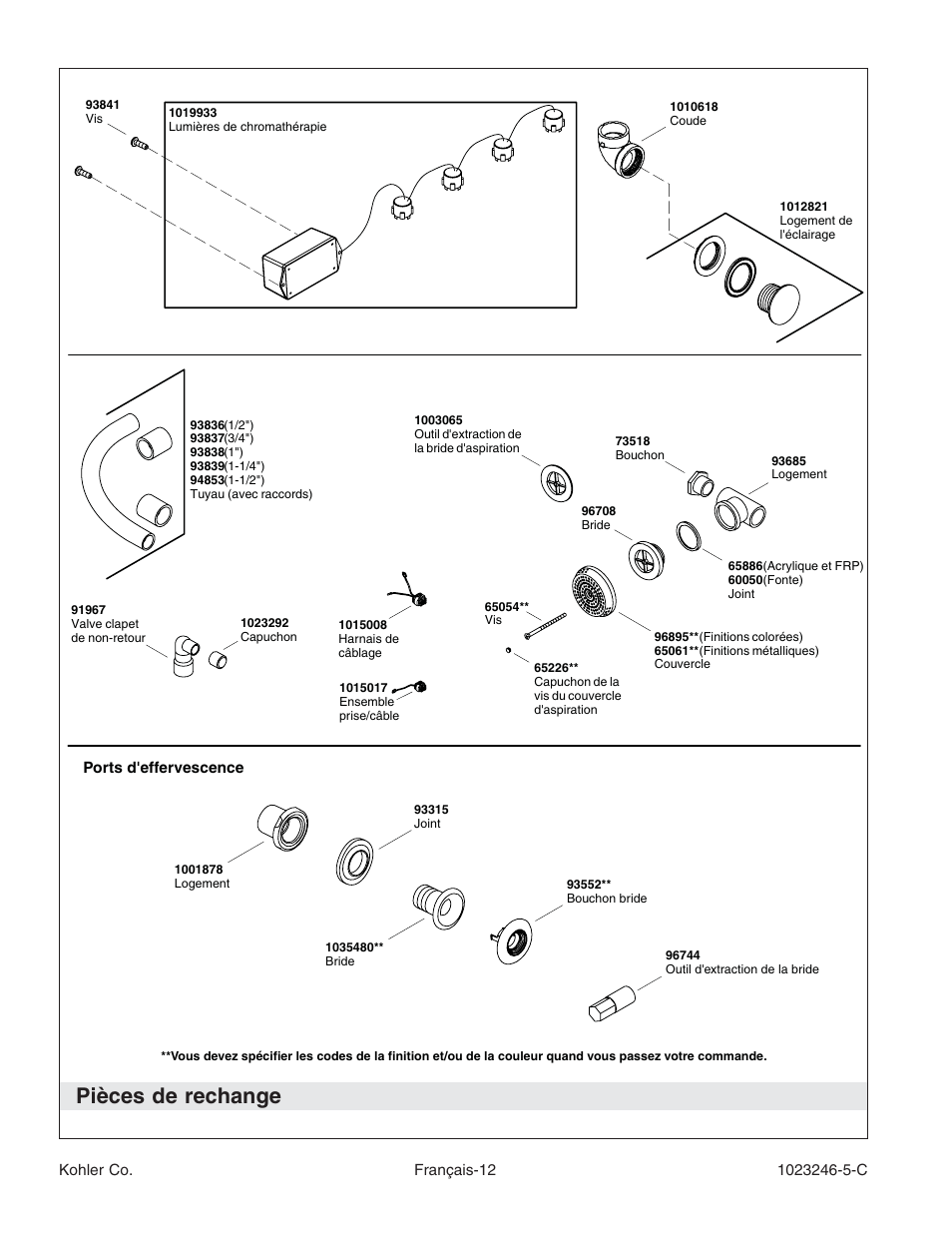 Pièces de rechange | Kohler Bath Whirlpool K-1418-CT User Manual | Page 29 / 52