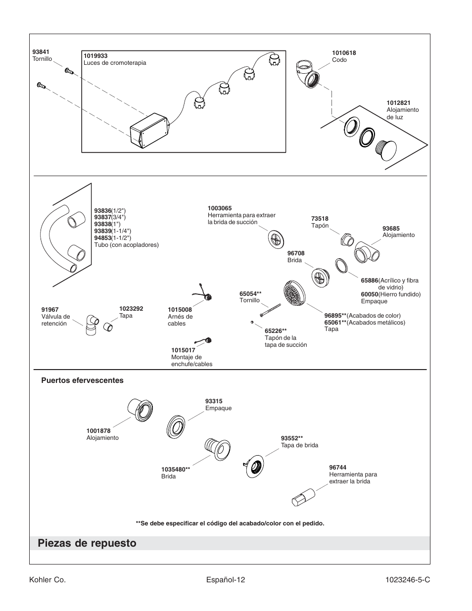 Piezas de repuesto | Kohler Bath Whirlpool K-1418-CT User Manual | Page 45 / 52