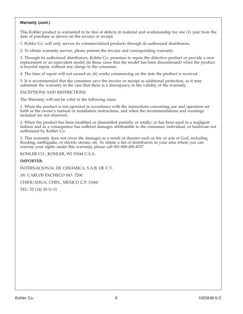 Kohler Bath Whirlpool K-1418-CT User Manual | Page 9 / 52