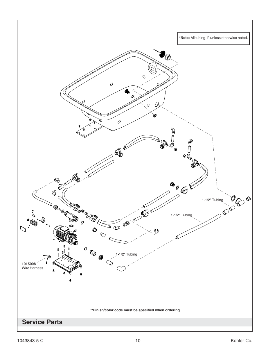 Service parts | Kohler K-1158 User Manual | Page 10 / 48