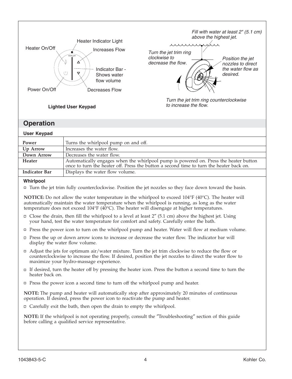 Operation | Kohler K-1158 User Manual | Page 4 / 48