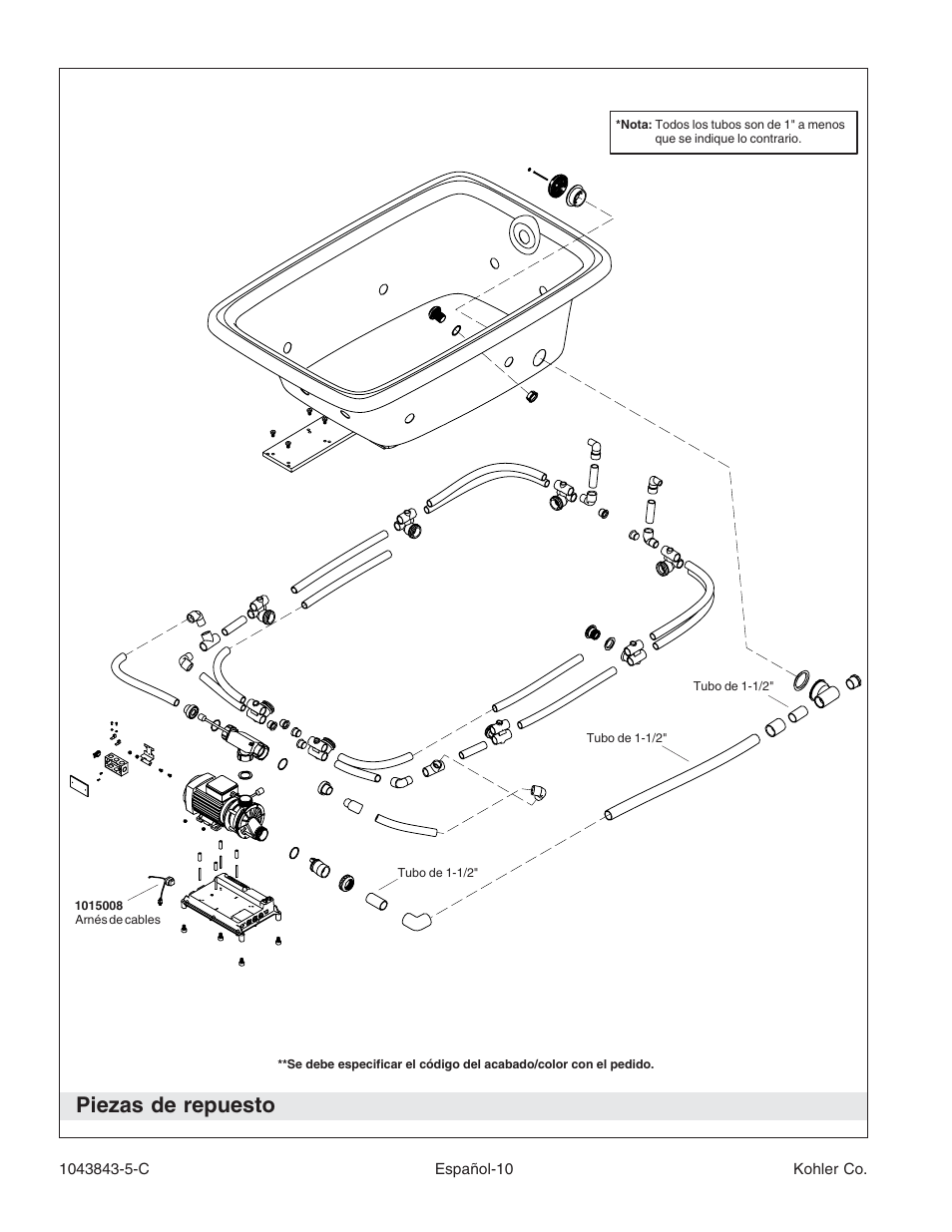 Piezas de repuesto | Kohler K-1158 User Manual | Page 40 / 48