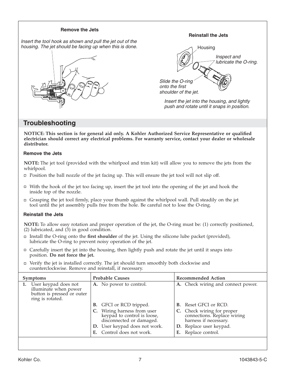 Troubleshooting | Kohler K-1158 User Manual | Page 7 / 48