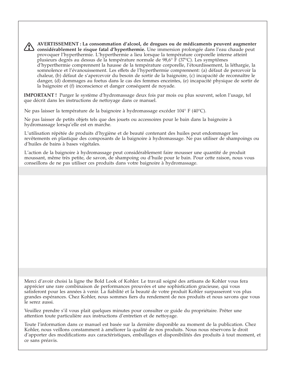 Sommaire, Merci d’avoir choisi la compagnie kohler | Kohler K-1111 User Manual | Page 21 / 60