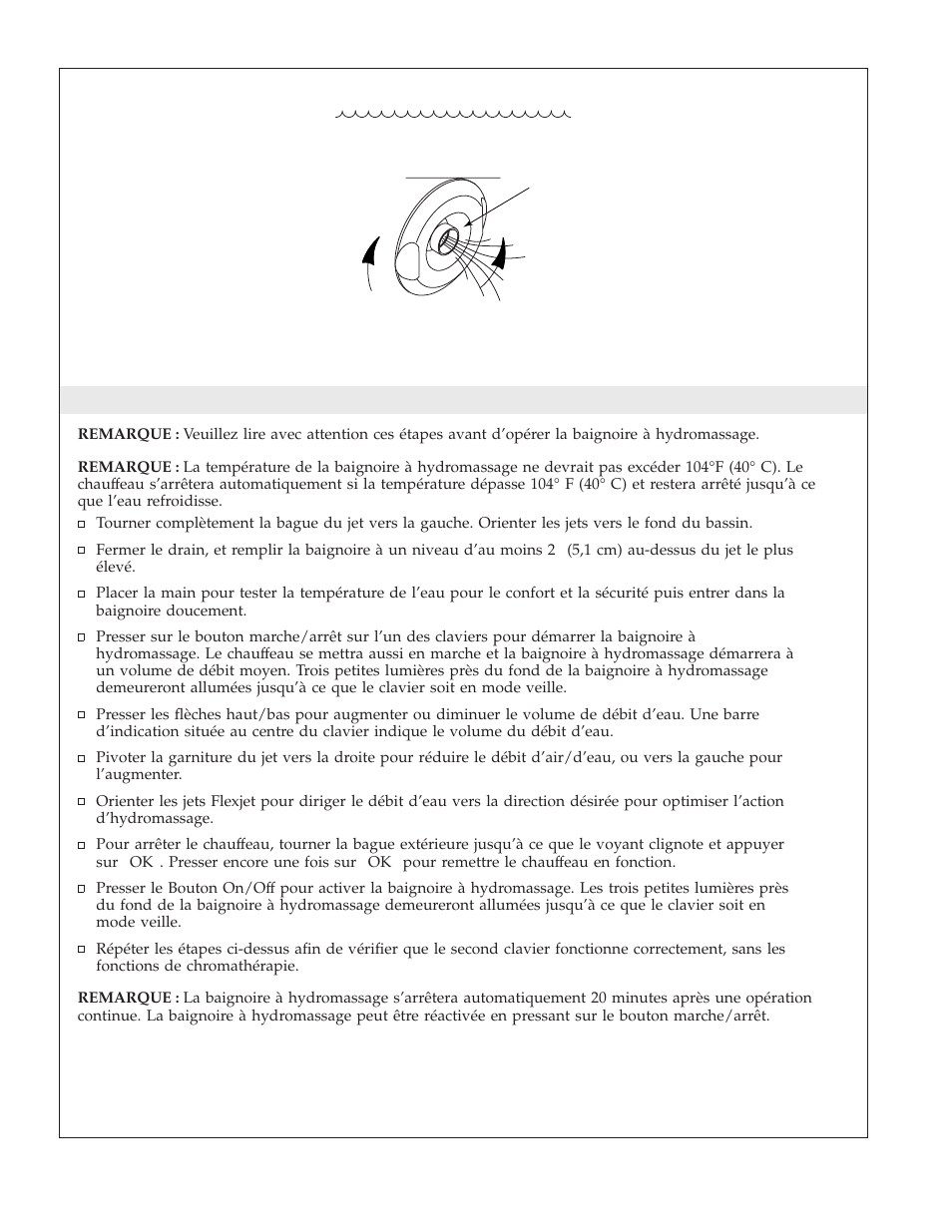 Remplir et opérer votre baignoire à hydromassage | Kohler K-1111 User Manual | Page 25 / 60