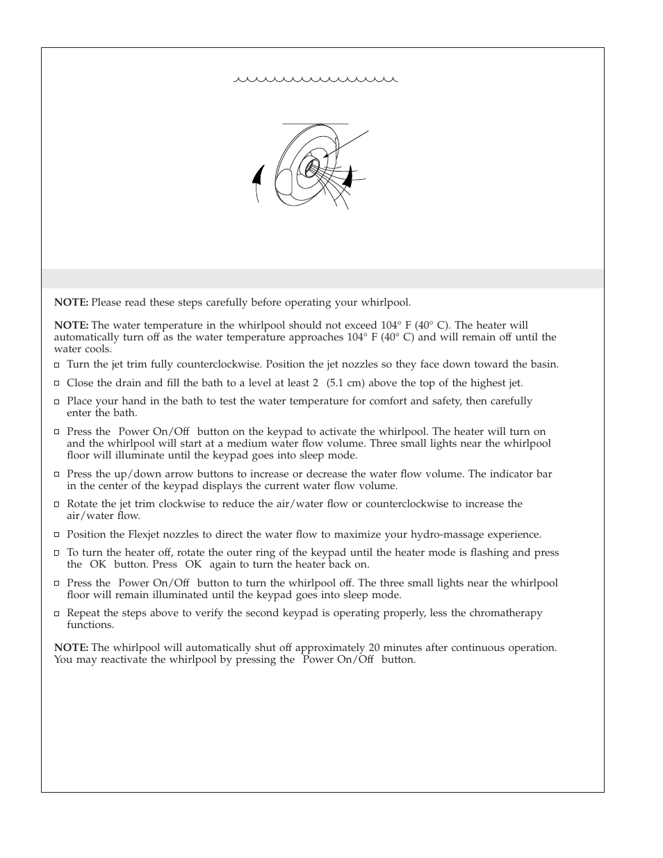 Filling and operating your whirlpool | Kohler K-1111 User Manual | Page 7 / 60