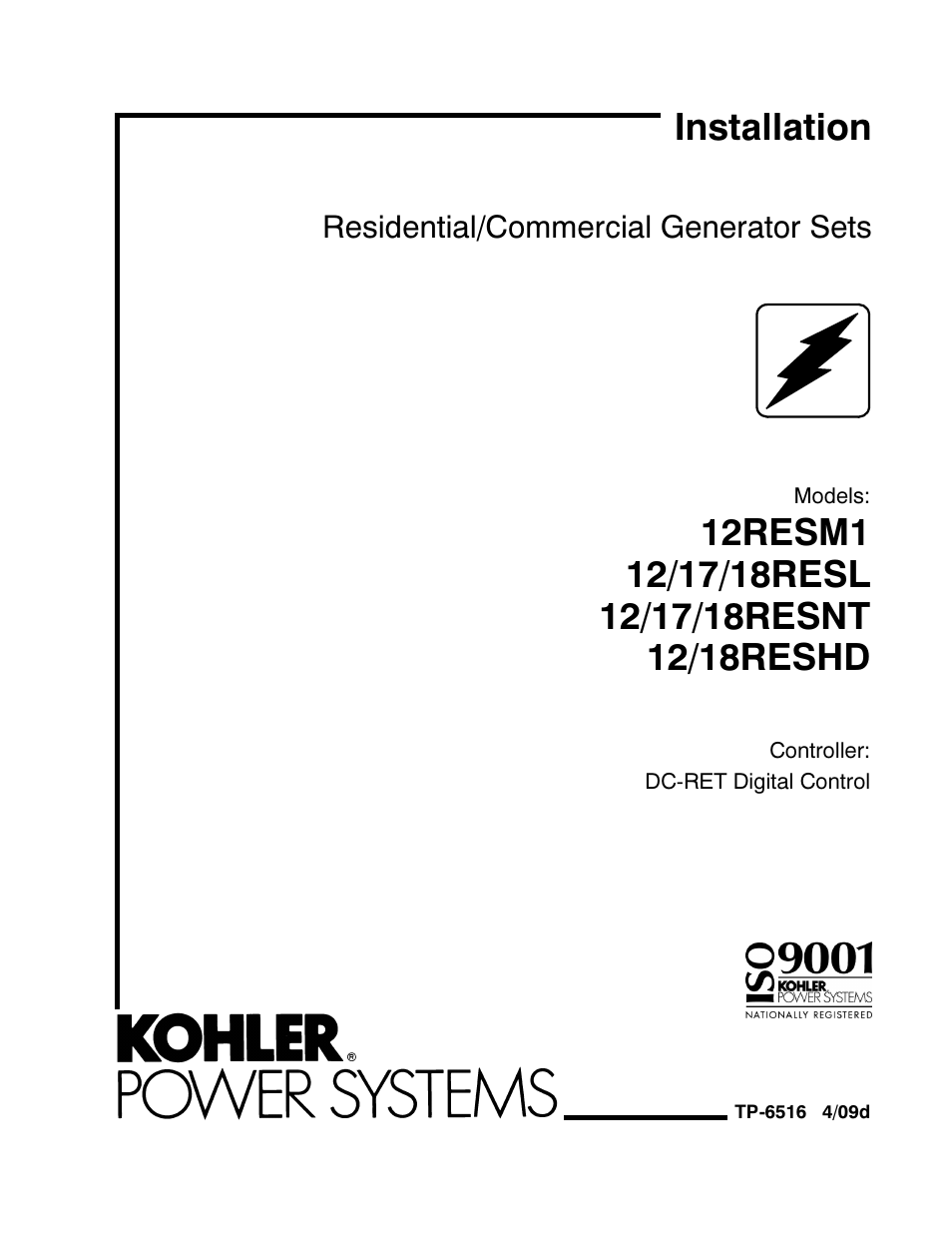 Kohler 12RESM1 User Manual | 40 pages