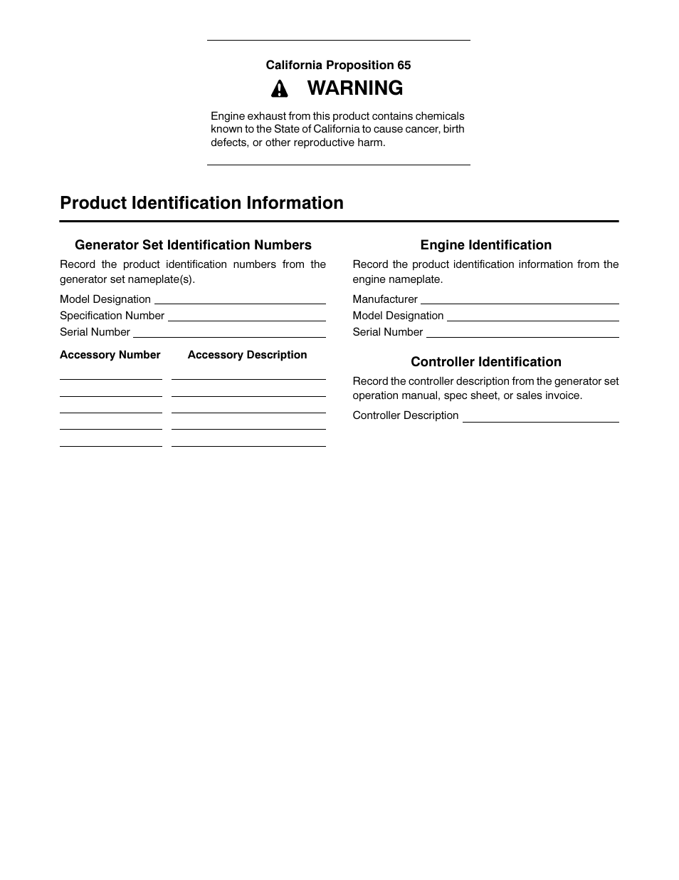 Warning, Product identification information | Kohler 12RESM1 User Manual | Page 2 / 40