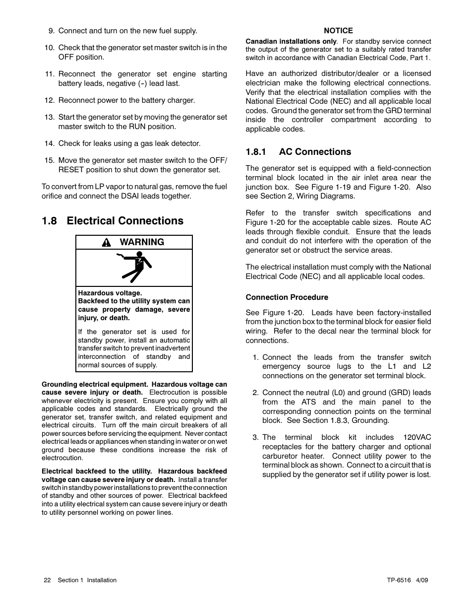 8 electrical connections | Kohler 12RESM1 User Manual | Page 22 / 40