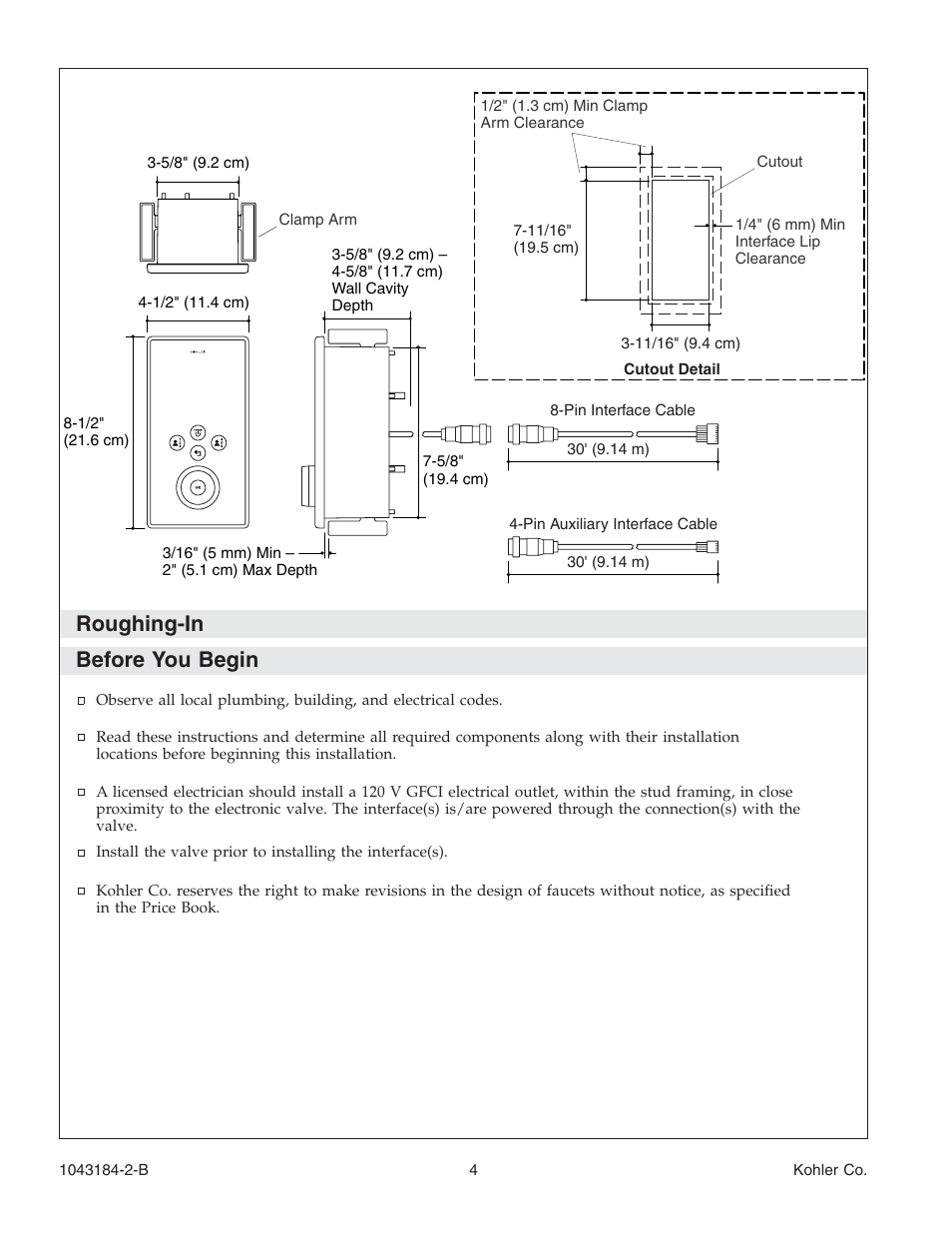 Roughing-in before you begin | Kohler Digital Interface K-684 User Manual | Page 4 / 36