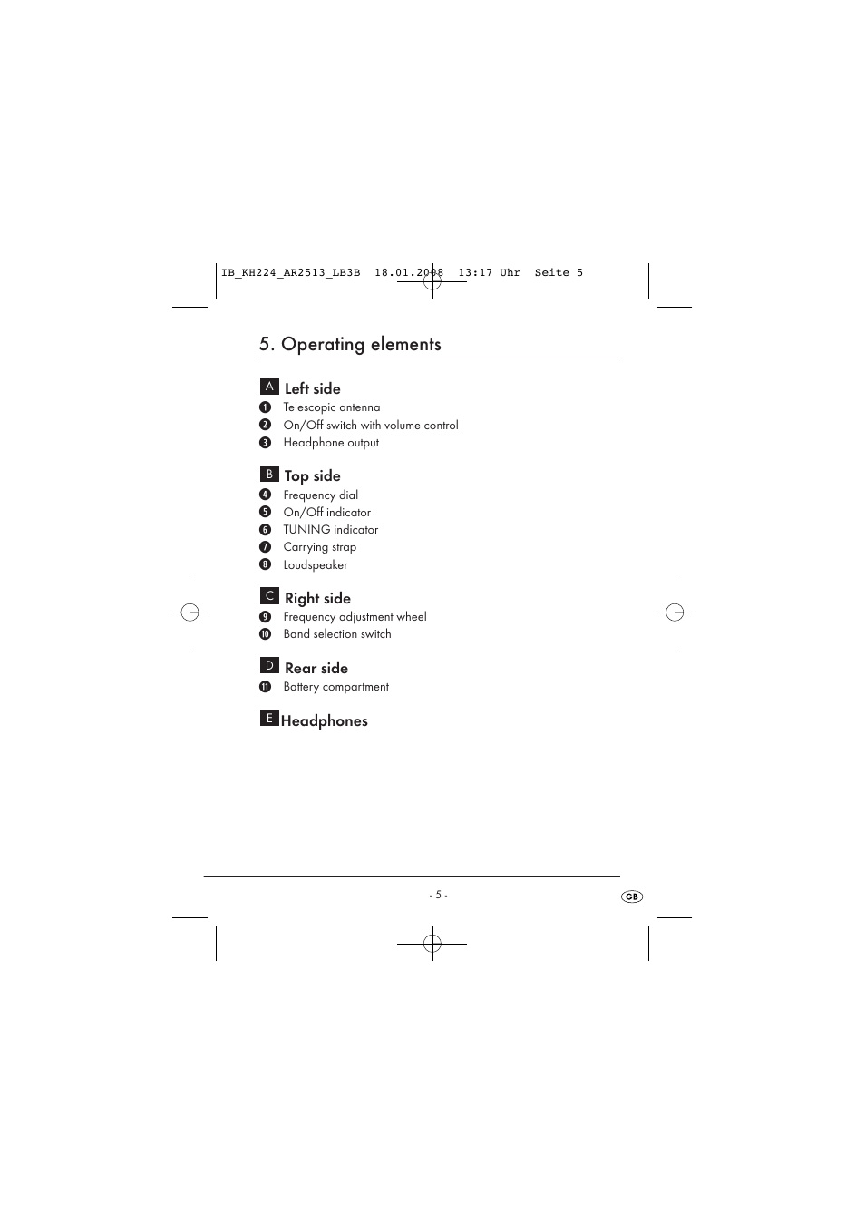 Operating elements | Kompernass KH 224 User Manual | Page 9 / 27