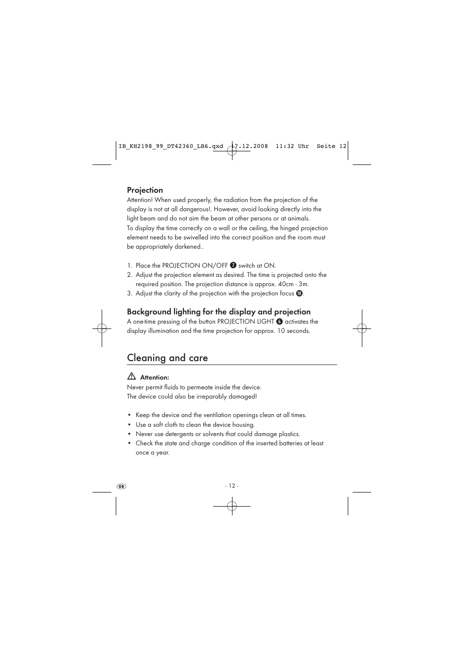 Cleaning and care | Kompernass KH 2198 User Manual | Page 14 / 18