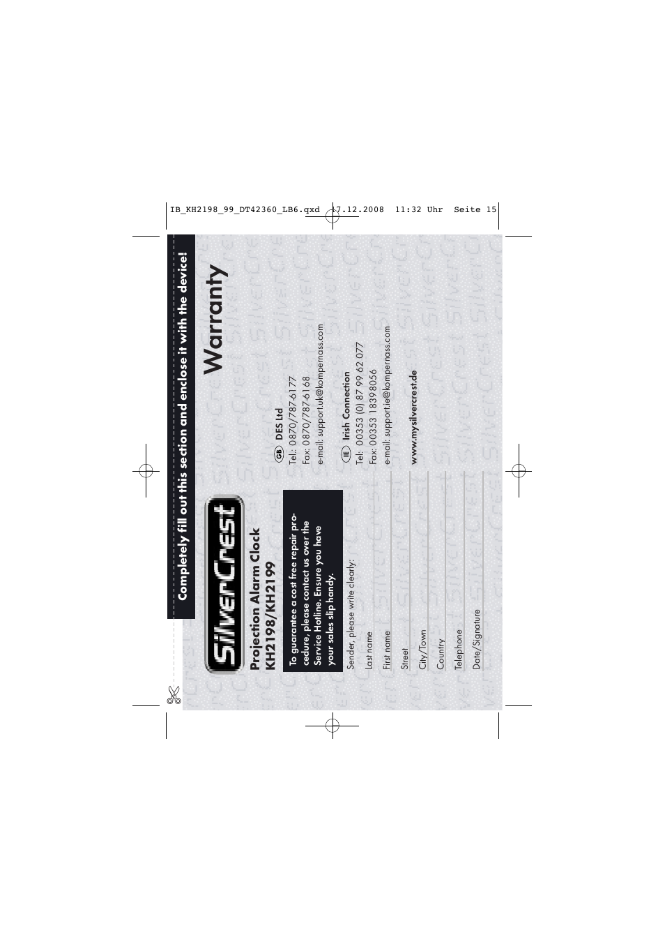 Warranty | Kompernass KH 2198 User Manual | Page 17 / 18