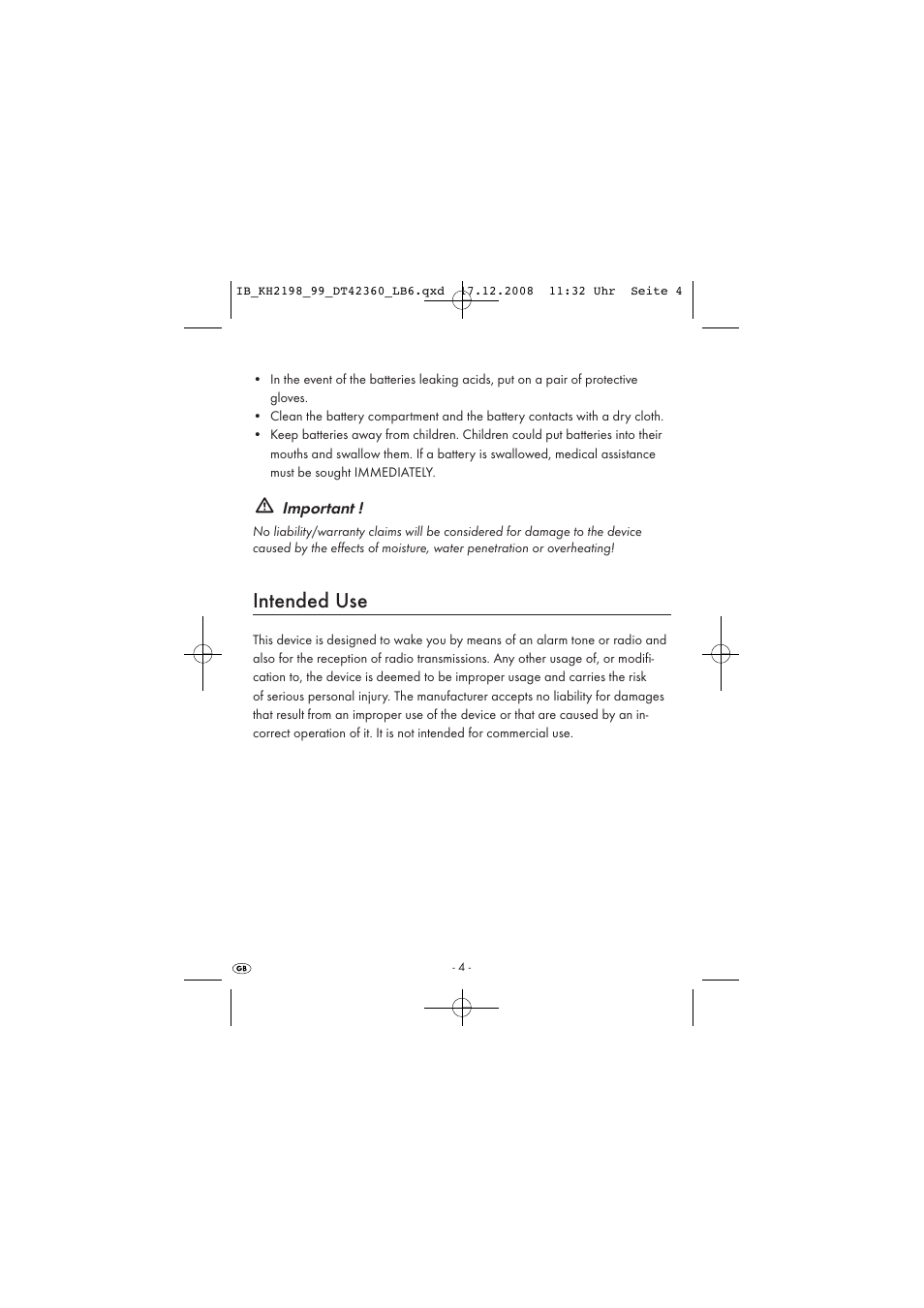 Intended use | Kompernass KH 2198 User Manual | Page 6 / 18