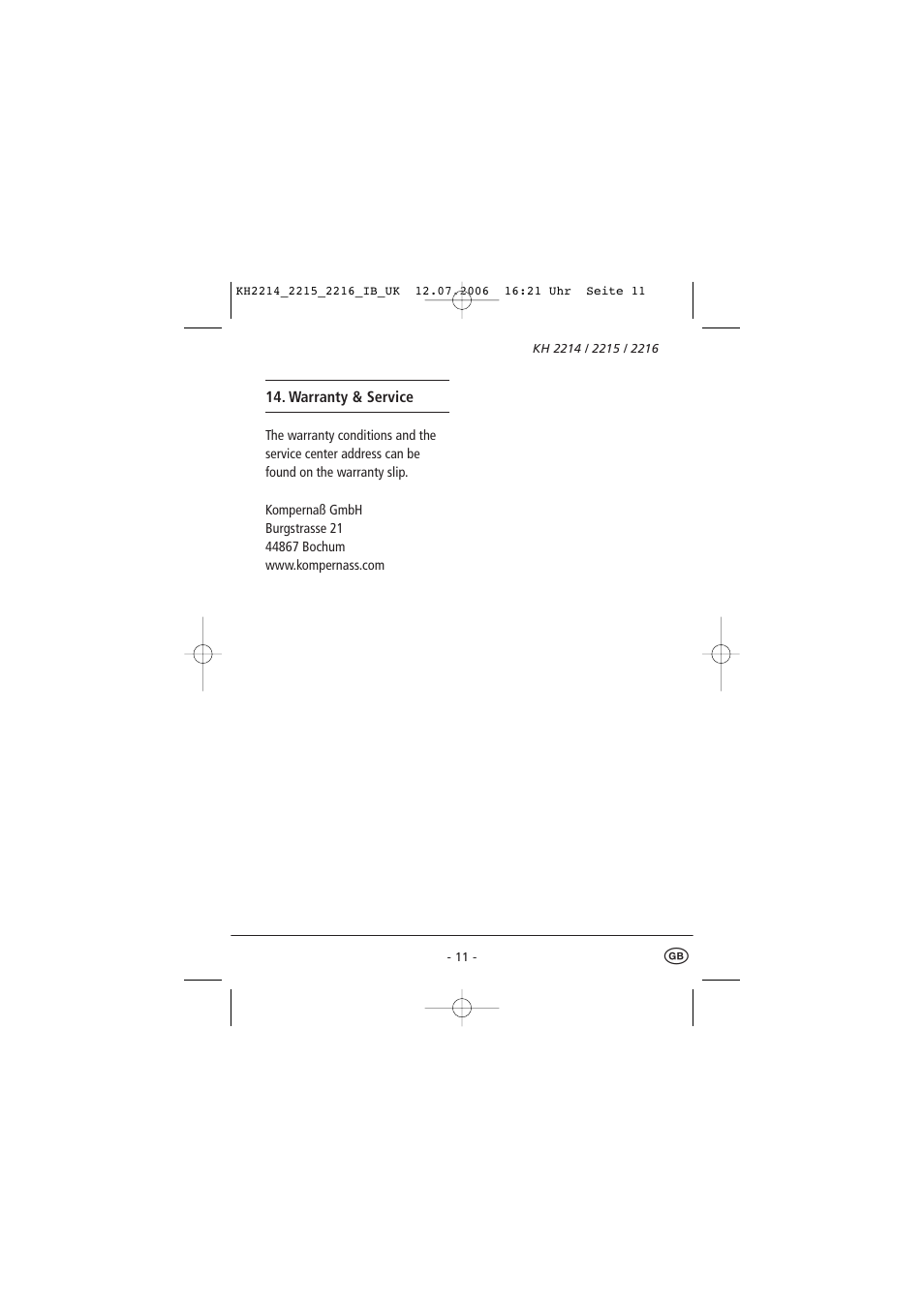 Kompernass KH 2214 User Manual | Page 16 / 16