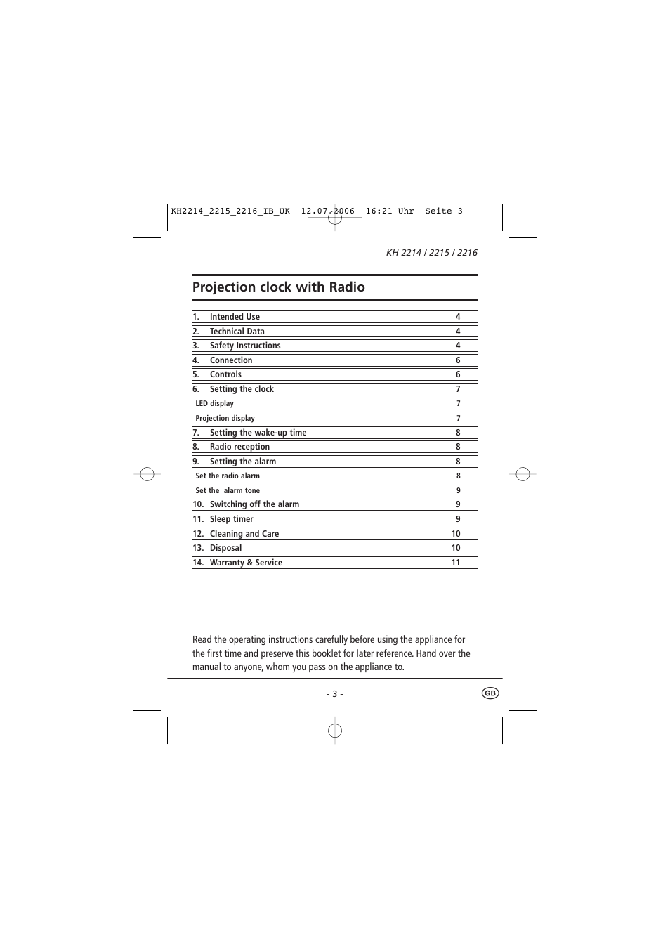 Projection clock with radio | Kompernass KH 2214 User Manual | Page 8 / 16