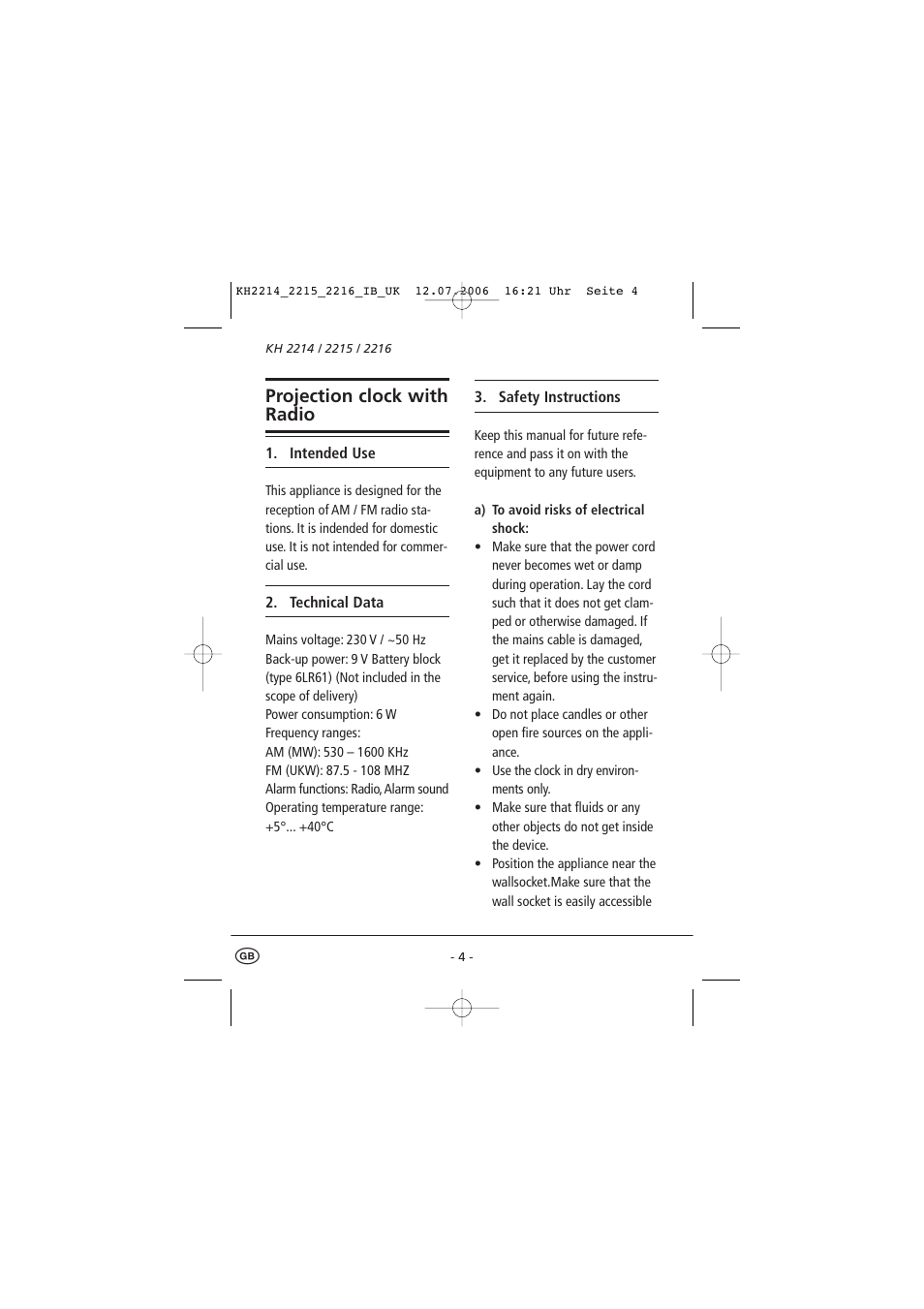 Projection clock with radio | Kompernass KH 2214 User Manual | Page 9 / 16