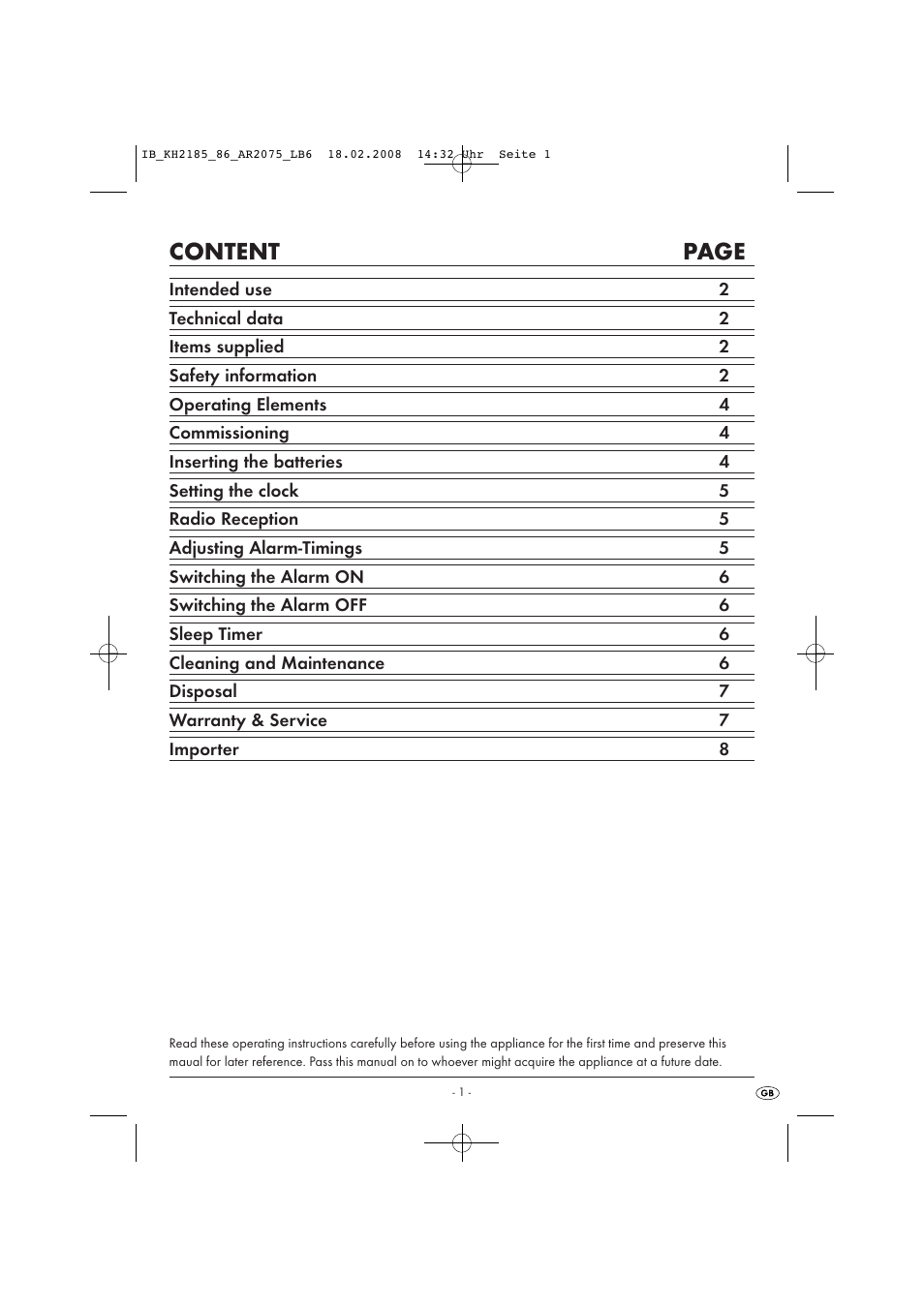Content page | Kompernass KH 2185 User Manual | Page 3 / 10