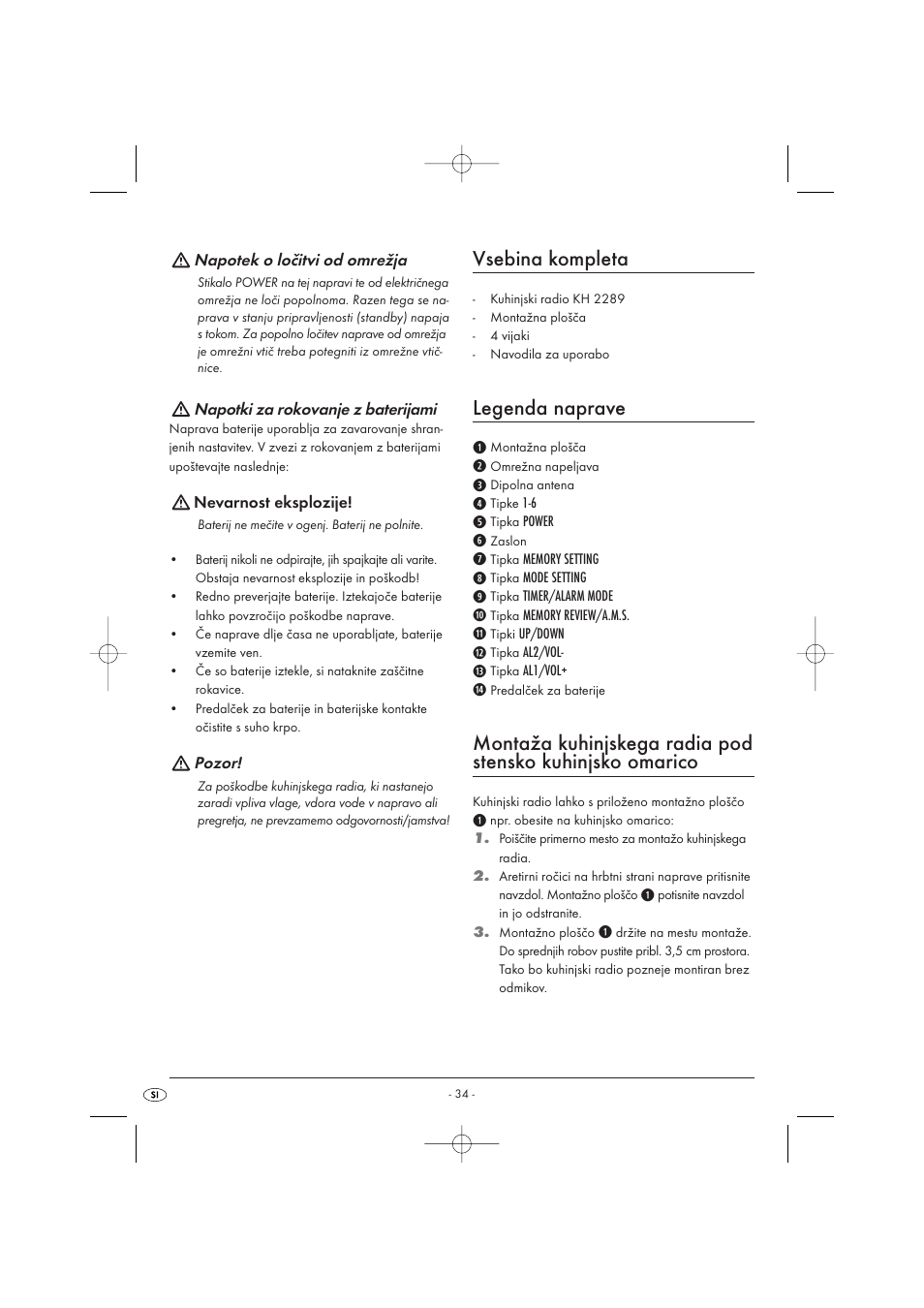 Vsebina kompleta, Legenda naprave | Kompernass KH 2289 User Manual | Page 36 / 72