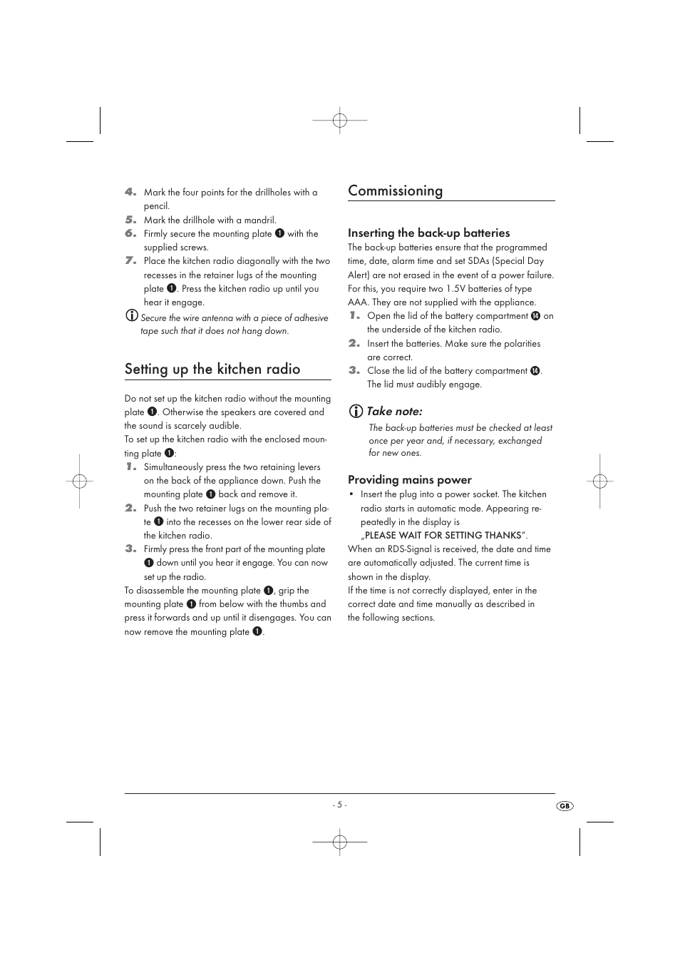 Setting up the kitchen radio, Commissioning | Kompernass KH 2289 User Manual | Page 7 / 72