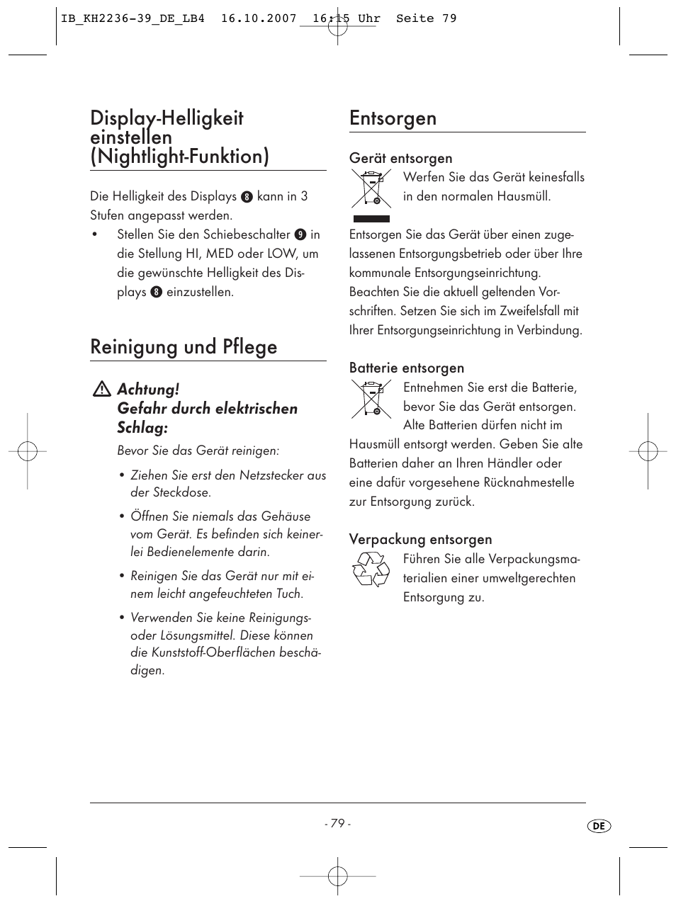 Reinigung und pflege, Entsorgen | Kompernass KH 2238 User Manual | Page 81 / 82