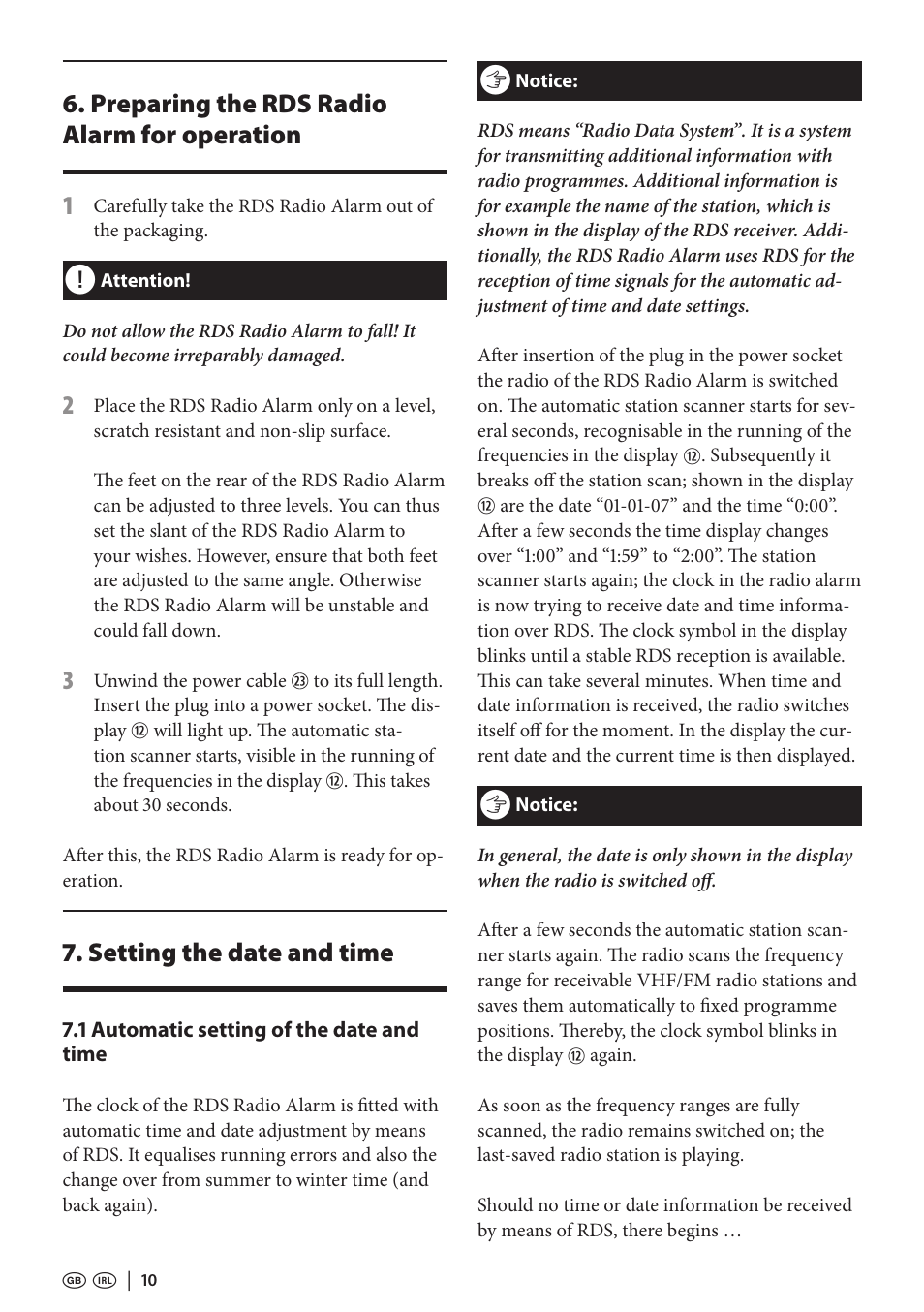 Preparing the rds radio alarm for operation 1, Setting the date and time | Kompernass KH 2295 User Manual | Page 10 / 22