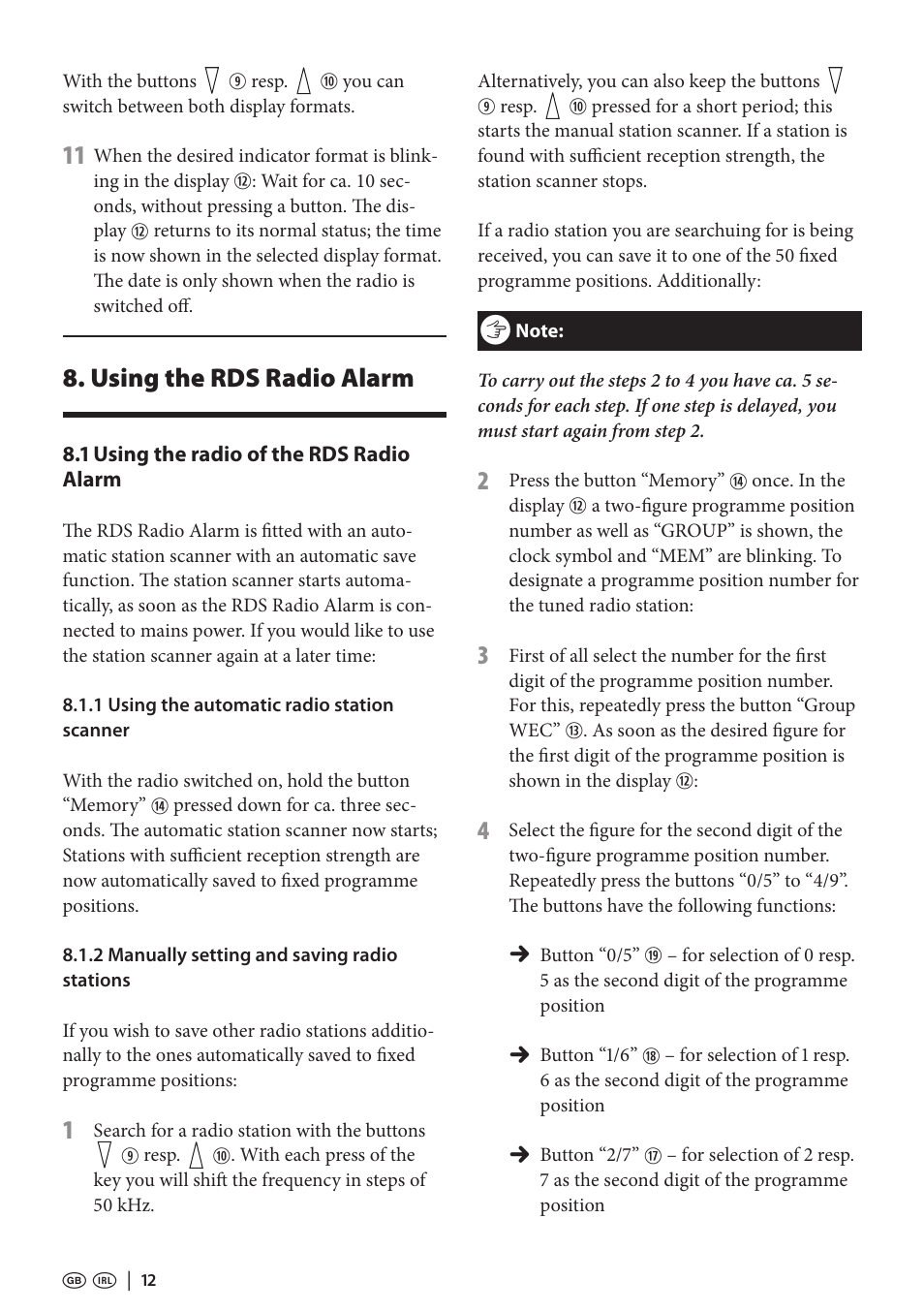 Using the rds radio alarm | Kompernass KH 2295 User Manual | Page 12 / 22