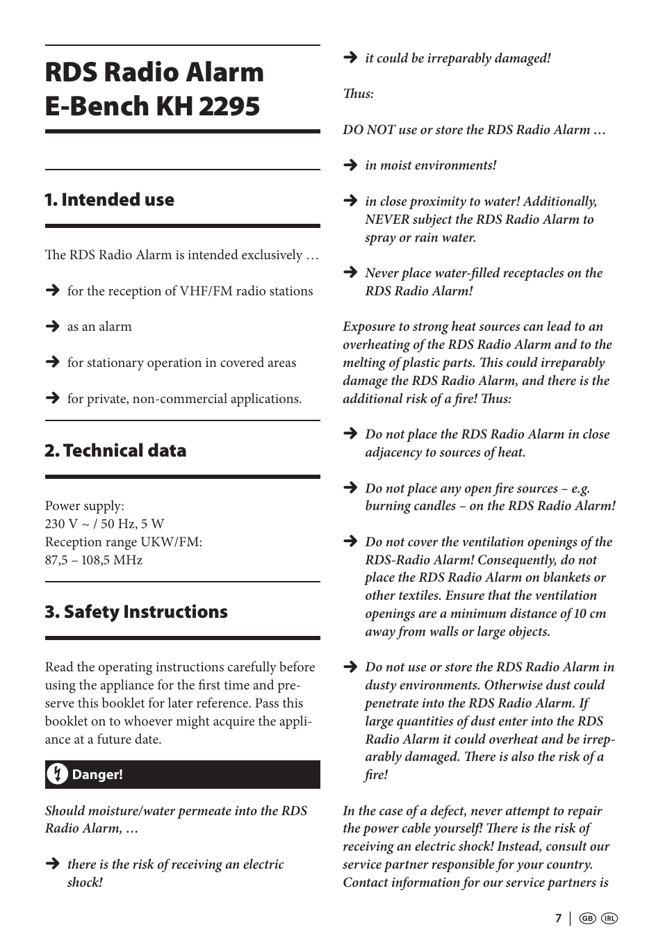 Rds radio alarm e-bench kh 2295 | Kompernass KH 2295 User Manual | Page 7 / 22