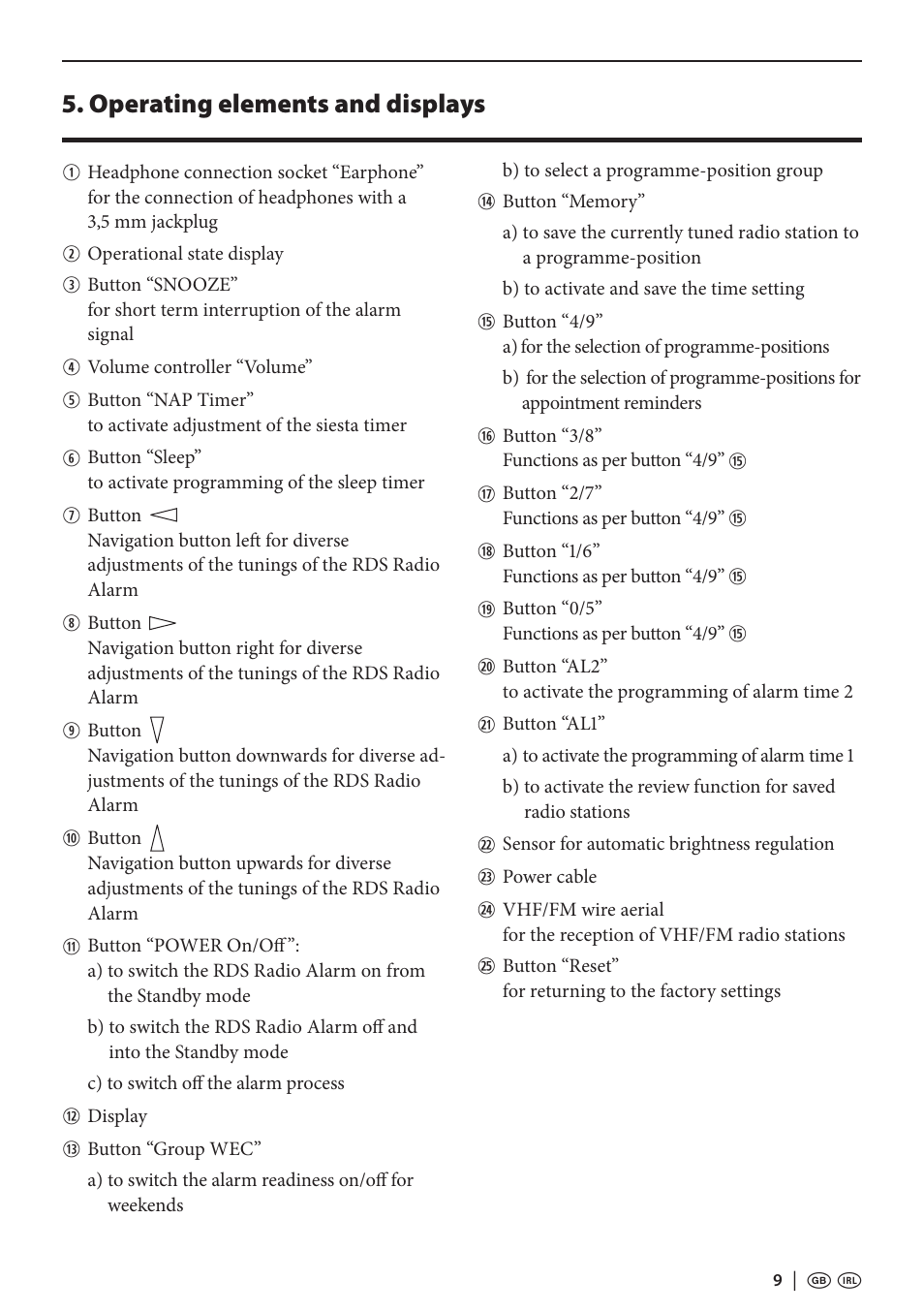 Operating elements and displays | Kompernass KH 2295 User Manual | Page 9 / 22