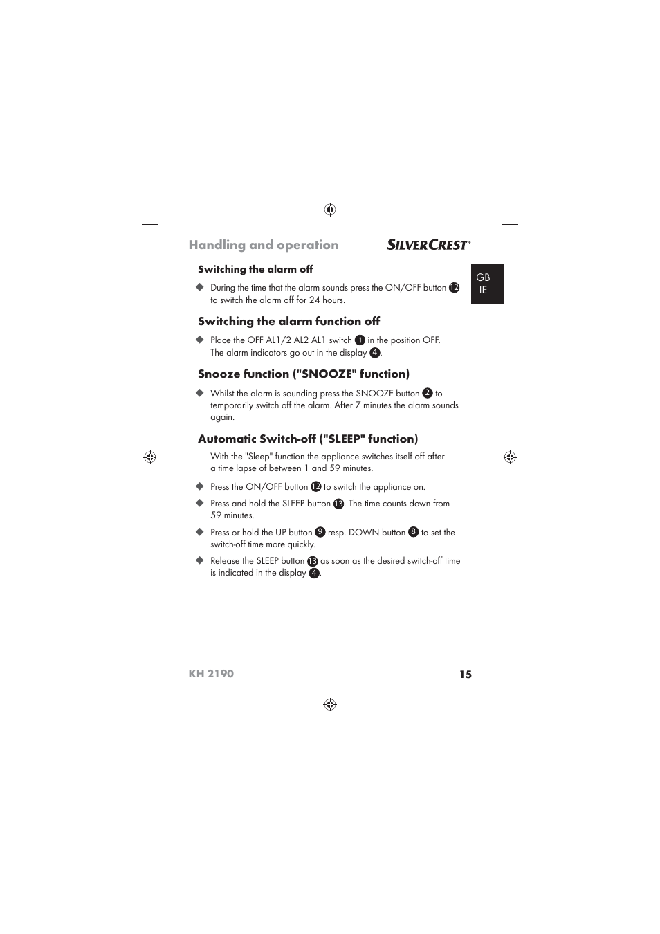 Handling and operation | Kompernass KH 2190 User Manual | Page 17 / 24