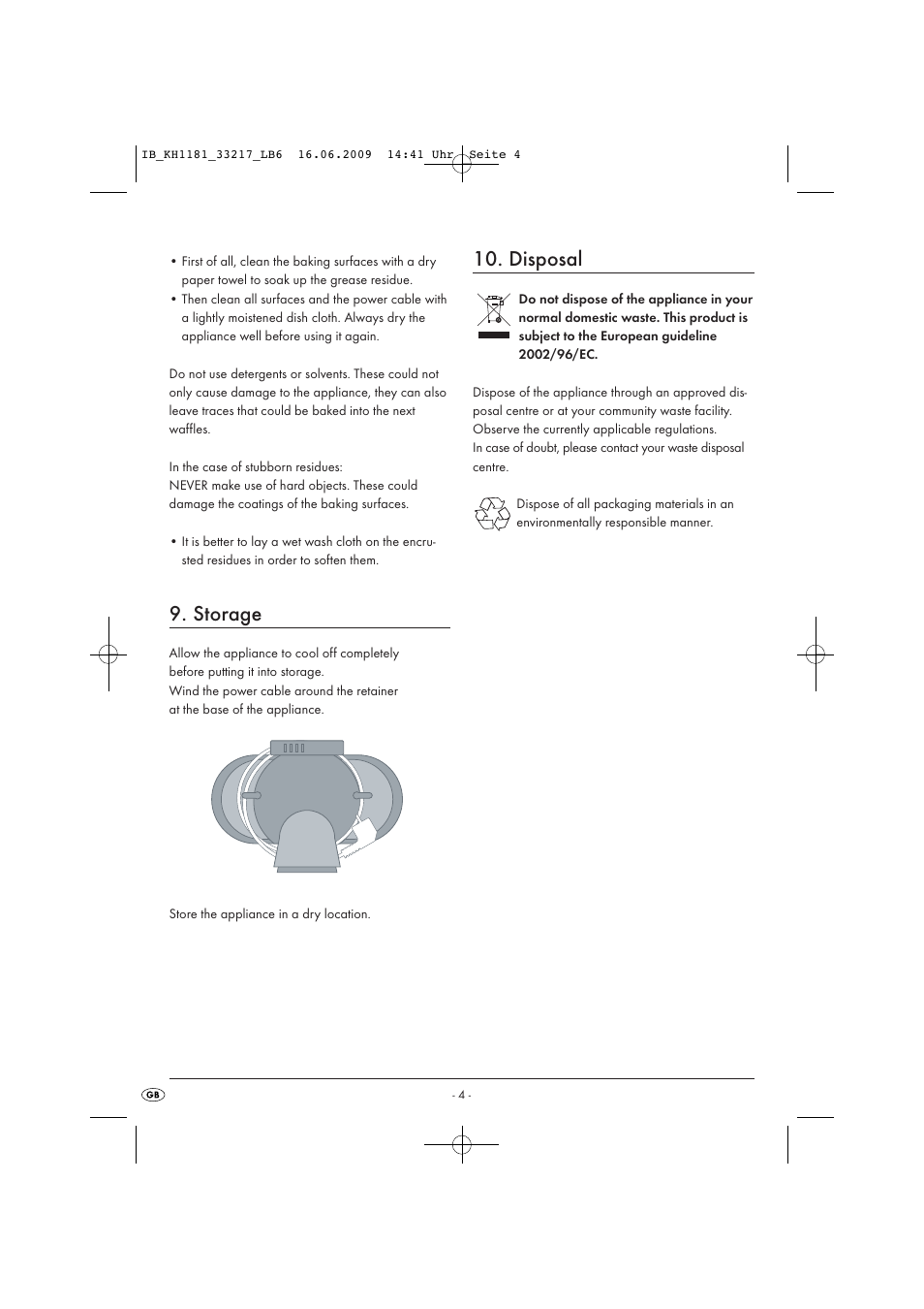 Storage, Disposal | Kompernass KH1181 User Manual | Page 6 / 10