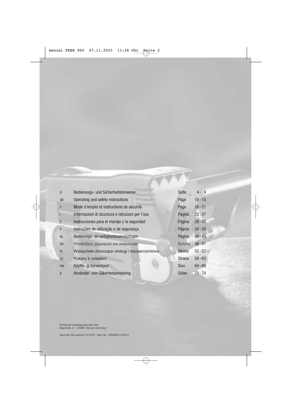 Kompernass PEBS 900 User Manual | Page 2 / 79